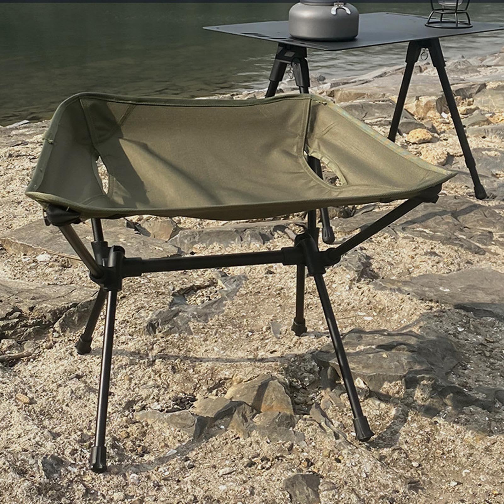 Sgabello da campeggio con supporto sonaglio, sedile pieghevole portatile, sedia con struttura in lega, sedia telescopica per escursionismo, pesca, barbecue all'aperto, trekking, percorso naturale