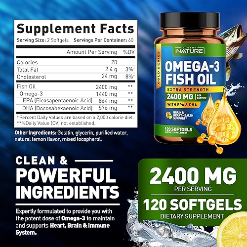 Miniatura 7 de Built by Nature Geles suaves de aceite de pescado Omega 3 - 2400 mg de aceite de pescado, 1440 mg de Omega 3, 864 mg de EPA, 576 mg de DHA -