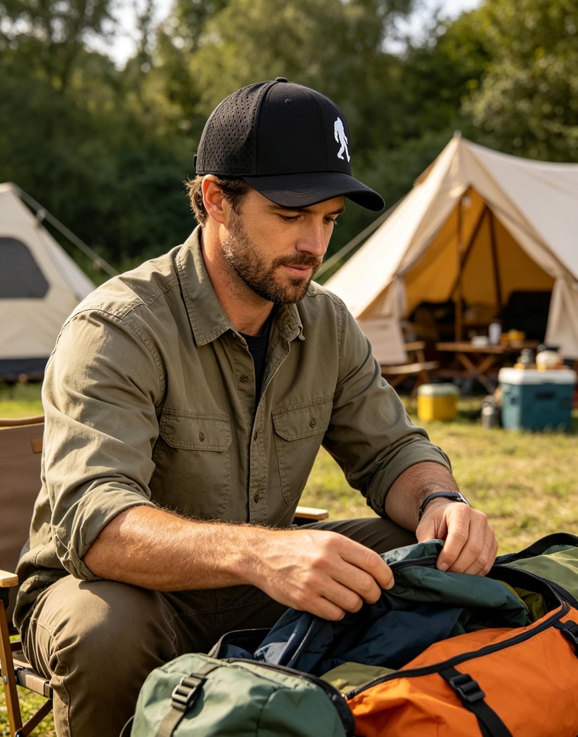Embroidered Bigfoot Quick Dry Hats for Men and Women with Laser-Cut Mesh & Curved Brim