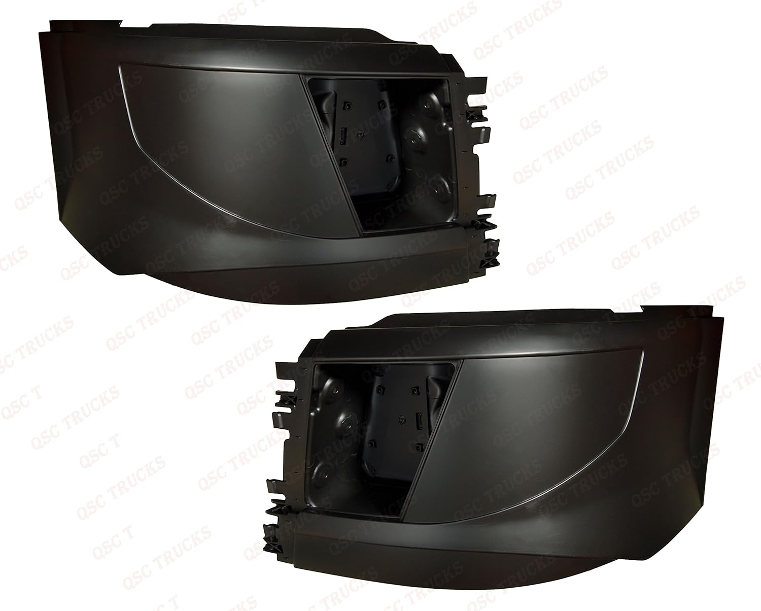 QSC Truck Parts Bumper Set w/Chrome Trim Center Corners LH RH compatible with Volvo Truck VNL 2016 & Up