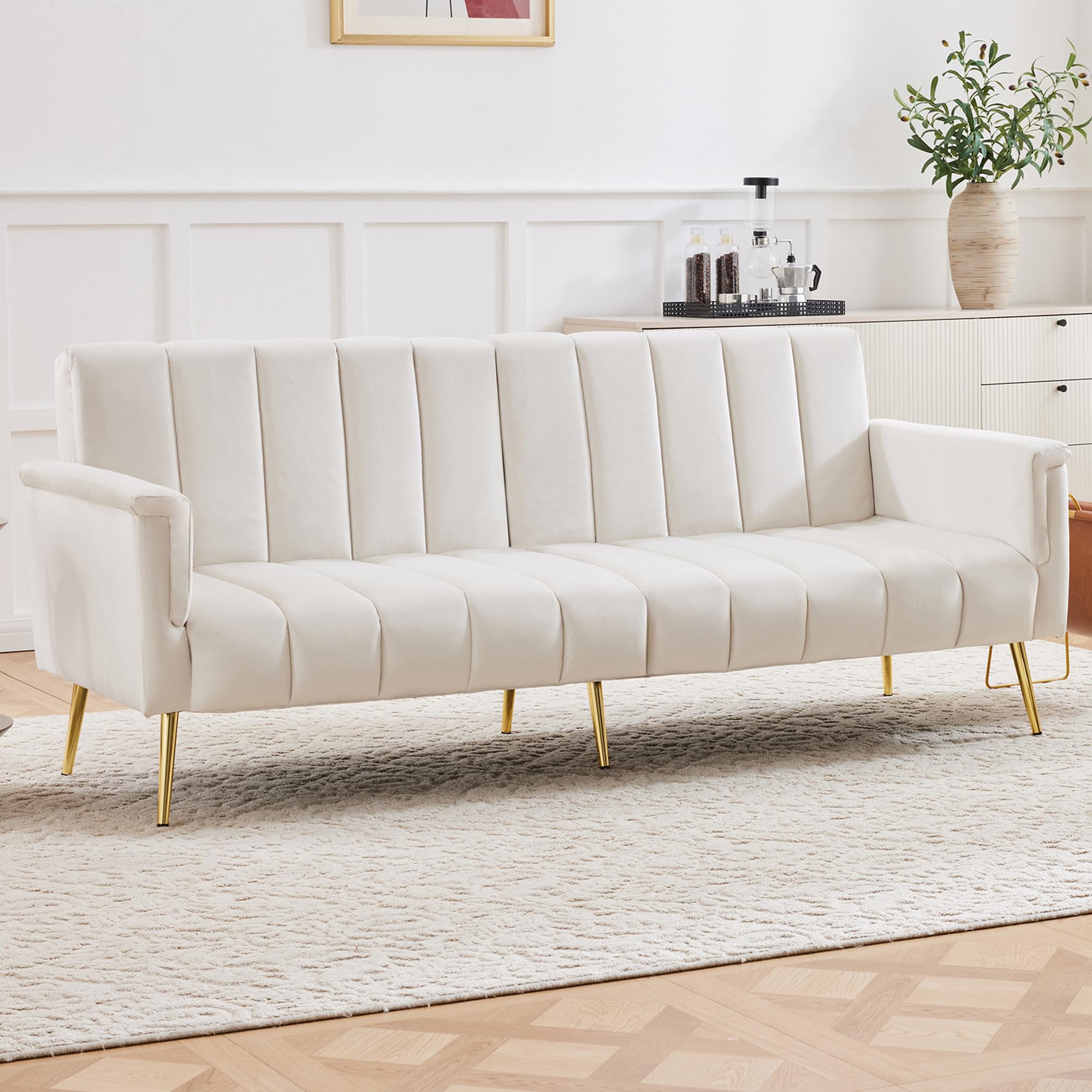 Jaxenor 2 Seater Sofa Bed with Multi‑Position Backrest & Armrests, Velvet