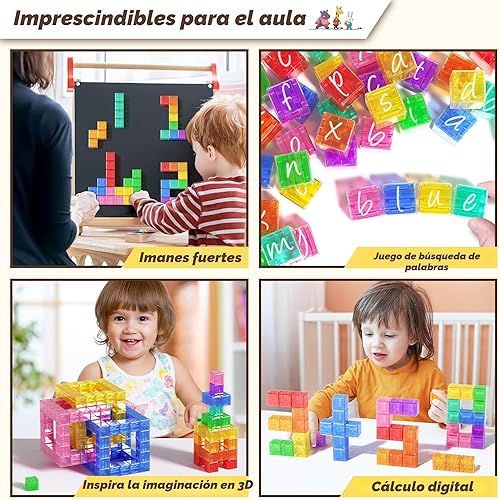 Miniatura 4 de 45 bloques magnéticos, cubos magnéticos transparentes, bloques de construcción para niños pequeños, regalos sensoriales para niños de 3 a 5 años,