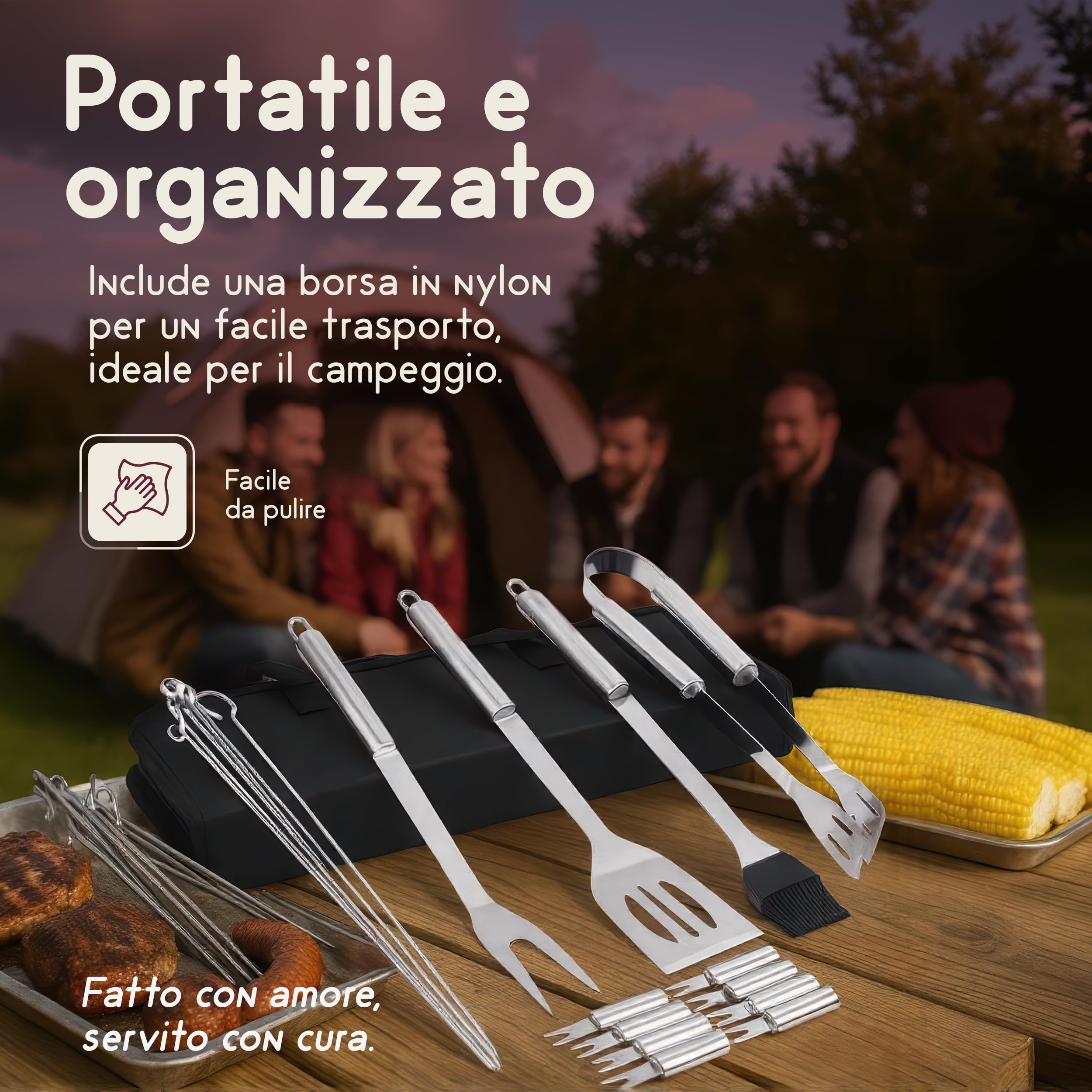 Set Barbecue in Acciaio Inox, Accessori Barbecue 18 Pezzi, Kit Barbecue con Custodia, Utensili Griglia per Barbecue, Idee Regalo Uomo, Perfetto per BBQ e Griglia Barbecue in Muratura
