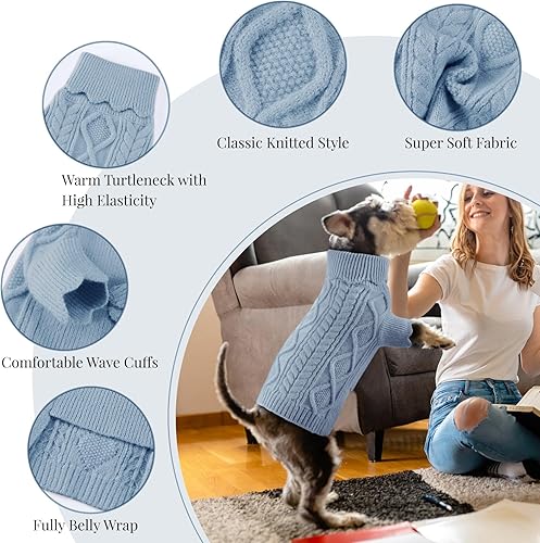 Miniatura 4 de ALAGIRLS Suéter de punto para perro, suéter clásico de punto trenzado para mascotas, abrigo de invierno, ropa de clima frío para perro, ropa de