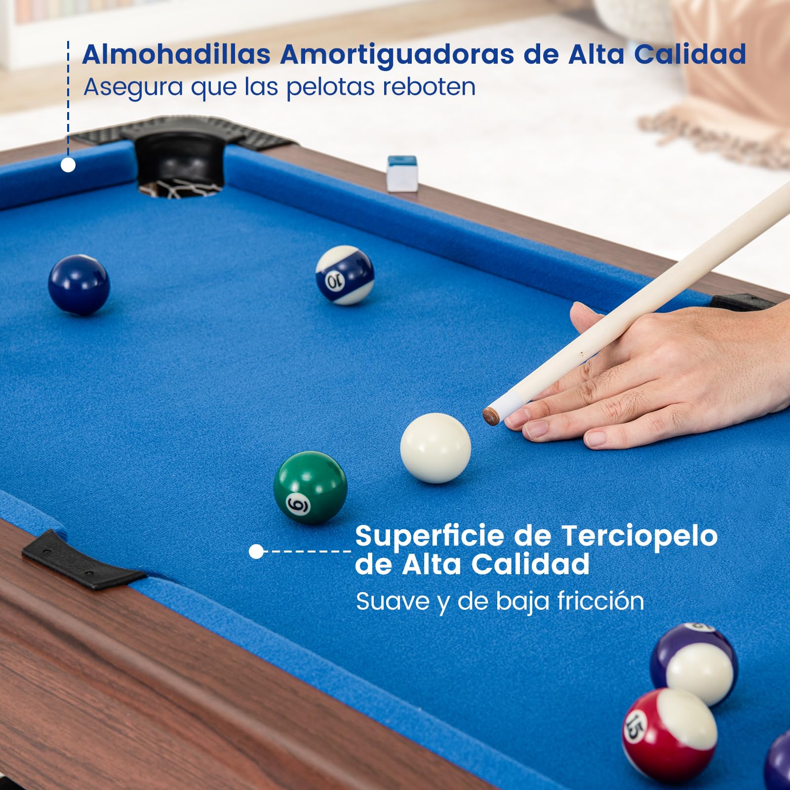 COSTWAY Mesa de Billar para Niños y Adultos, Mesa de Madera con Juego de Bolas, 2 Palos de Billar, 2 Tizas, Triángulo, Cepillo, para Sala Bar Gimnasio, 122 x 61 x 76 cm