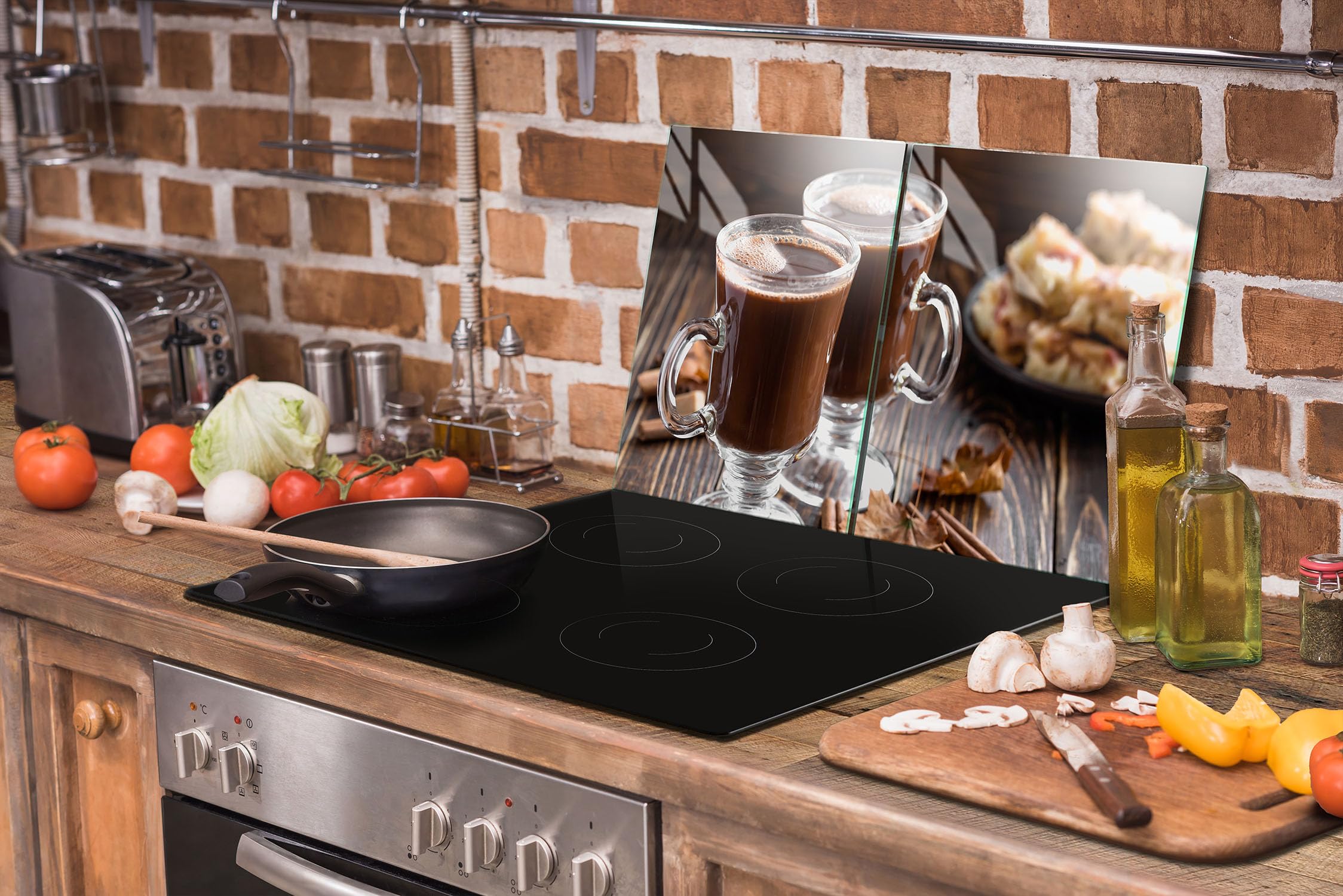Plaque De Protection Pour Plaque De Cuisson En Verre Trempé 85x52 Cm – 2 Pièces, Anti-éclaboussures, Décoration Cuisine