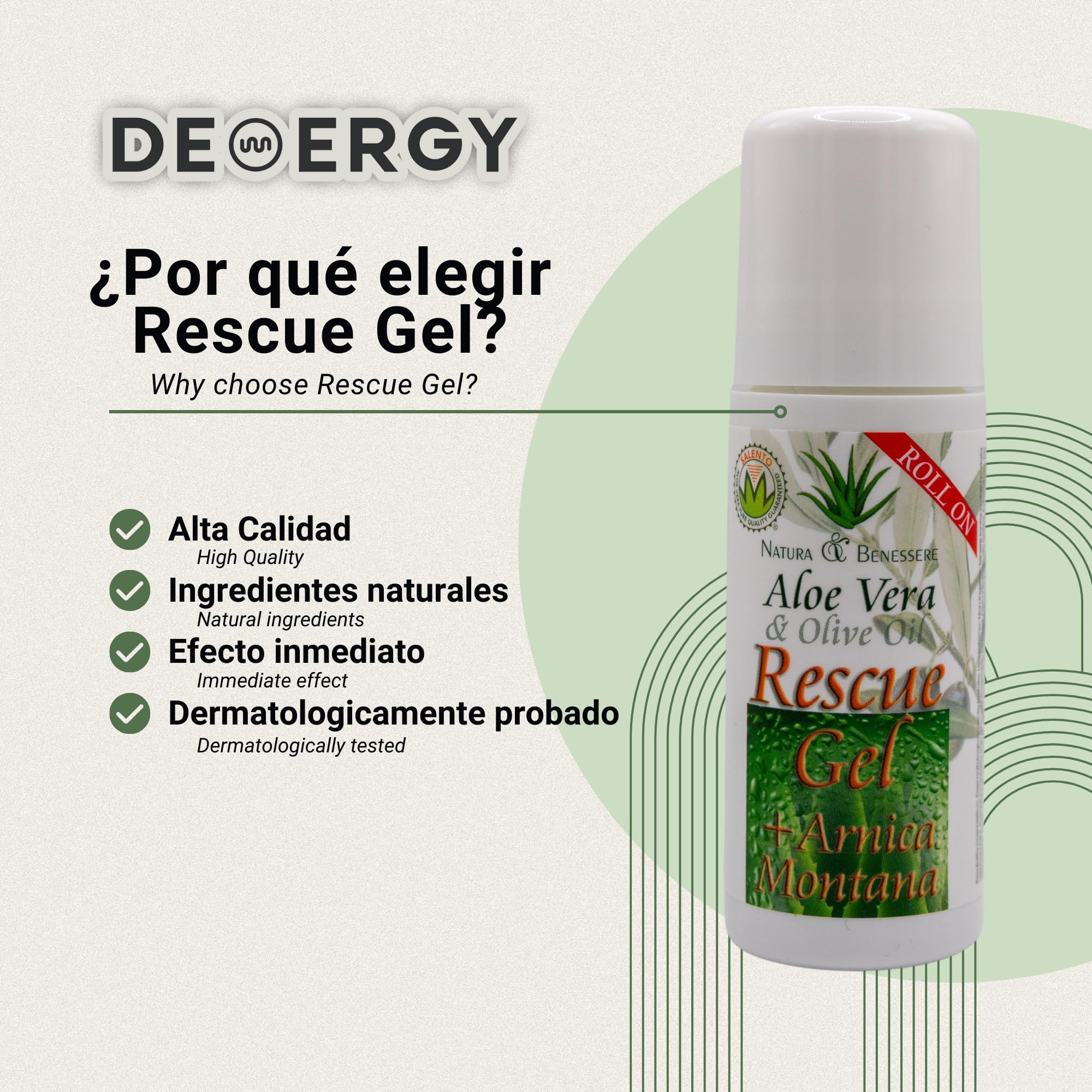 DEMERGY® Sin Dolor Rescue Gel Aloe Vera Arnica Roll On Ingredientes Naturales Alivio Dolor Articulaciones, Músculos, Golpes, Moratones, Picaduras Insectos, Apto Niños, Antiinflamatorio Pack 4 Unidades