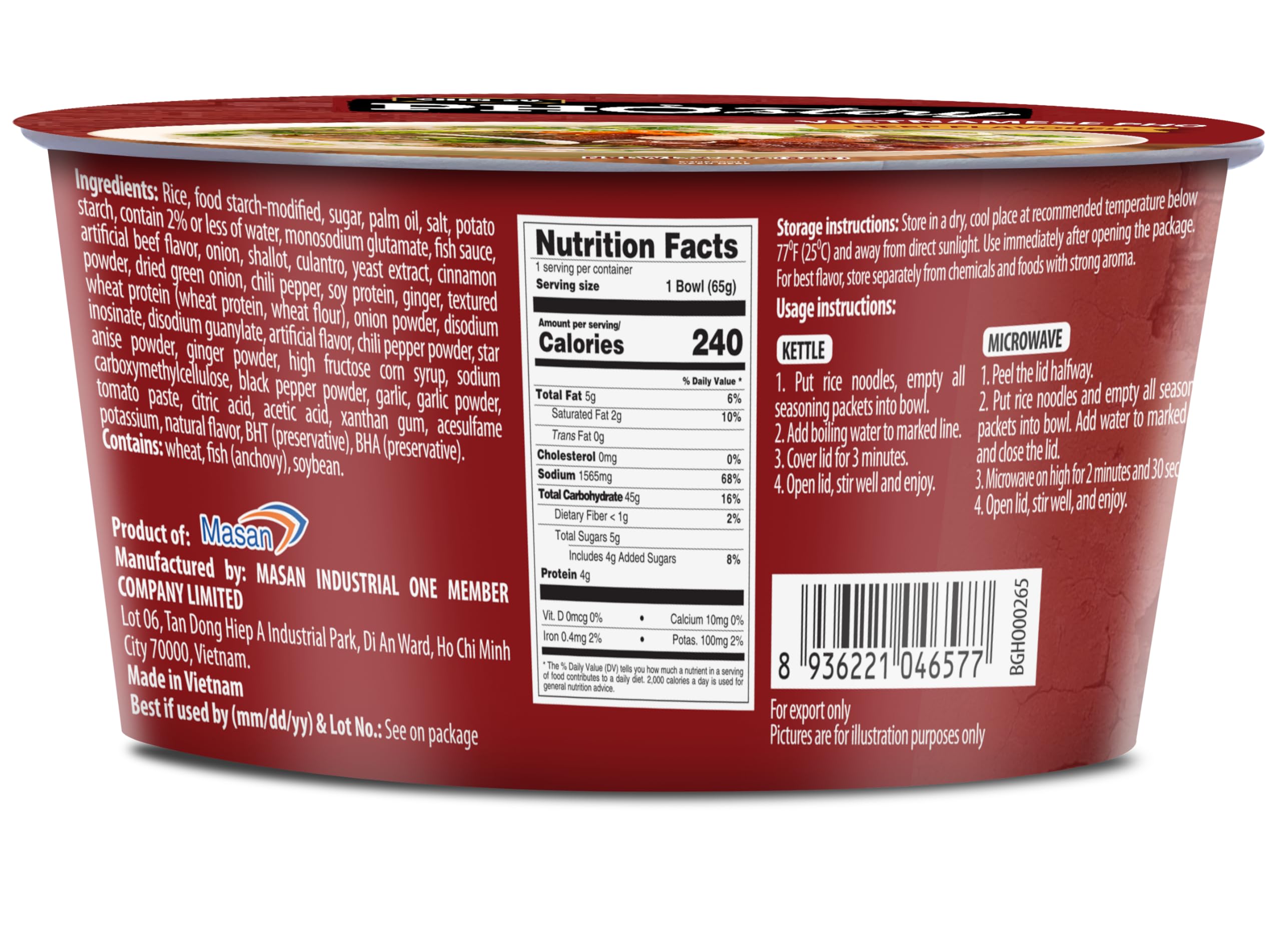 Chin-Su Pho Story Vietnamese Beef Flavored Instant Noodle Bowl, 2.3 oz, Ready to Cook