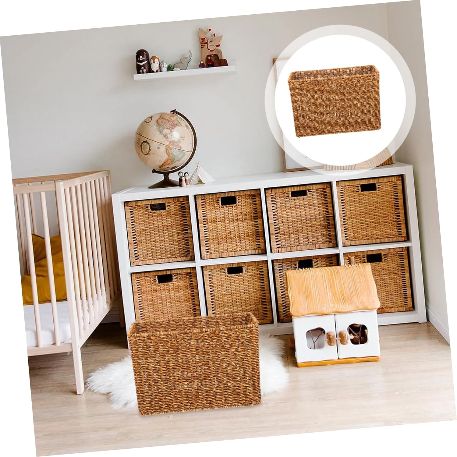 Japanese Style Woven Magazine Basket Rectangular Storage Bin Natural Grass Material Multi-Purpose Organizing for Home Office and Nursery