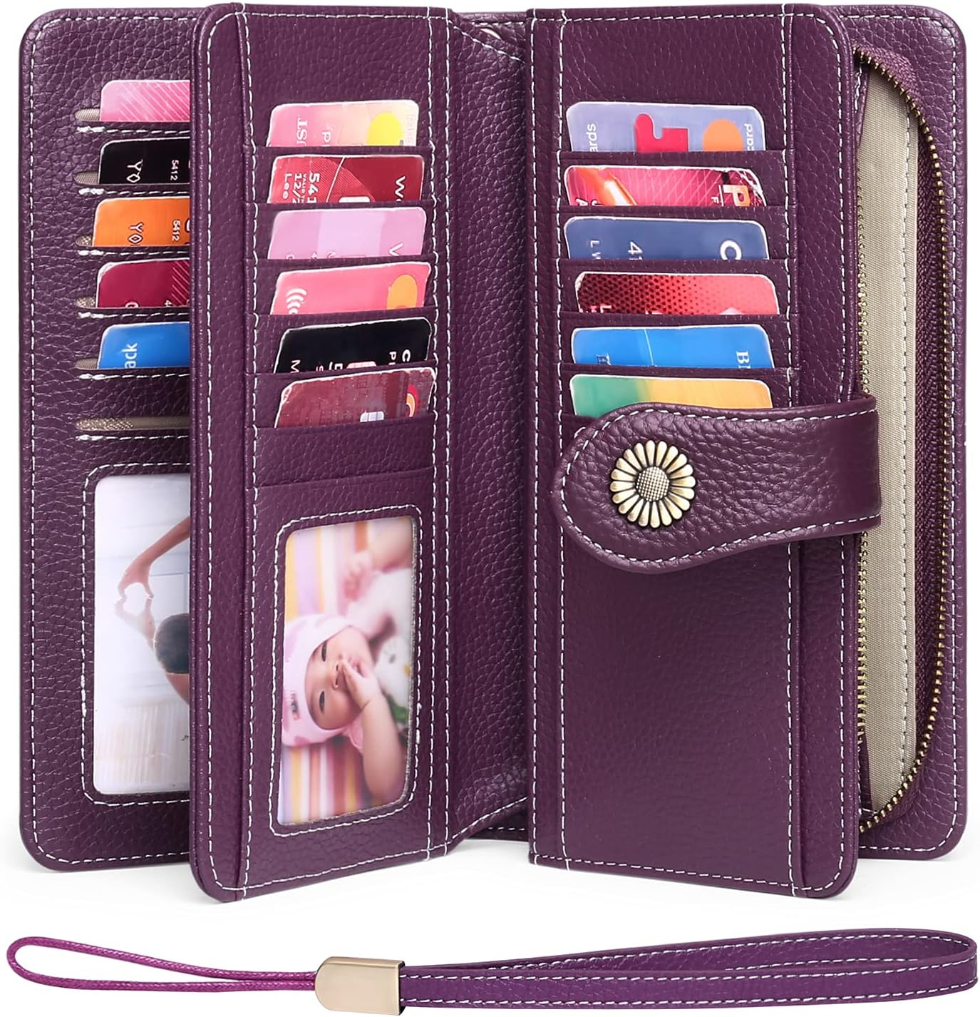 FALAN MULE Women Leather Wallet Large Capacity Bifold RFID Blocking Card Holder with Zipper Coin Pocket - Image 2