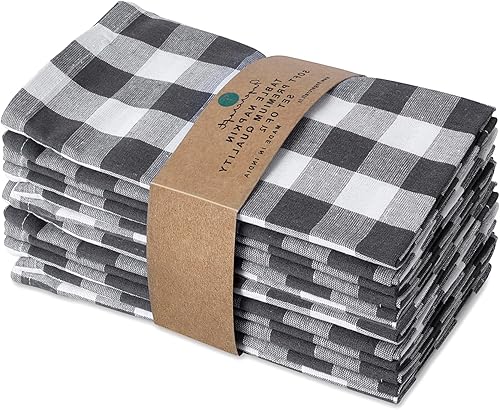 Miniatura 10 de Servilletas de cena, uso diario, calidad premium, 100% algodón, a cuadros, juego de 12, tamaño 20 x 20 pulgadas, servilletas de tela de gran tamaño
