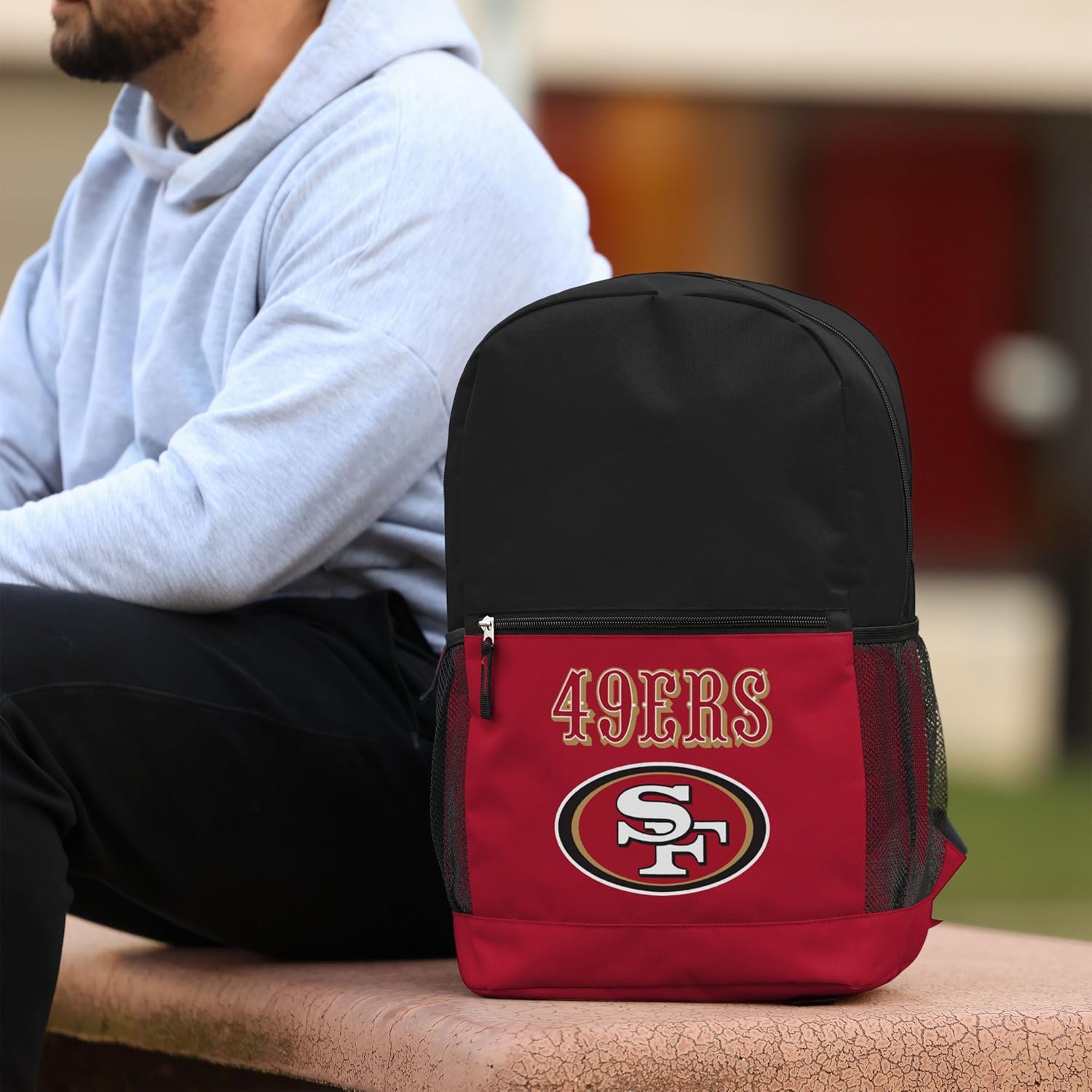 FOCO NFL Officially Licensed Football Team Color Primary Logo 2 Tone Big Logo Color Block School Bag Travel Backpack - San Francisco 49ers - Image 5