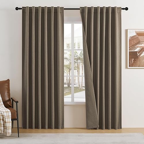 Miniatura 21 de DUALIFE - Cortinas de lino opacas beige de 54 pulgadas de largo, con pestaña trasera y bolsillo para cortinero, cortinas estrechas para dormitorio,