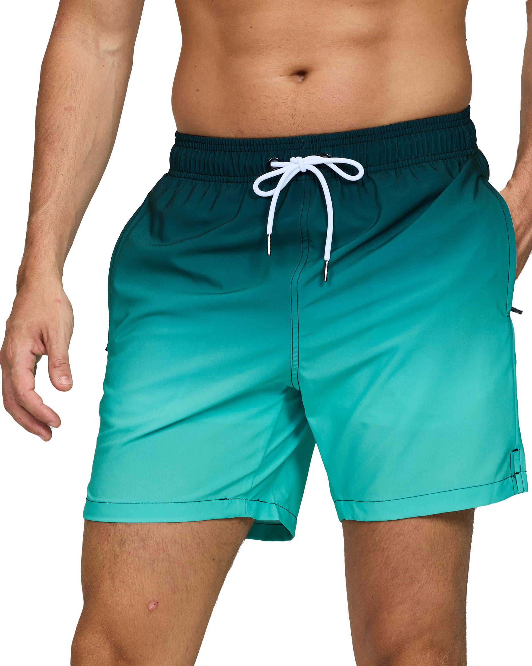 Decorie Badehose Herren Badeshorts Männer mit Reißverschlusstasche Schwimmhose Trendiger Farbverlaufdruck Schwimmshort mit Meshfutter