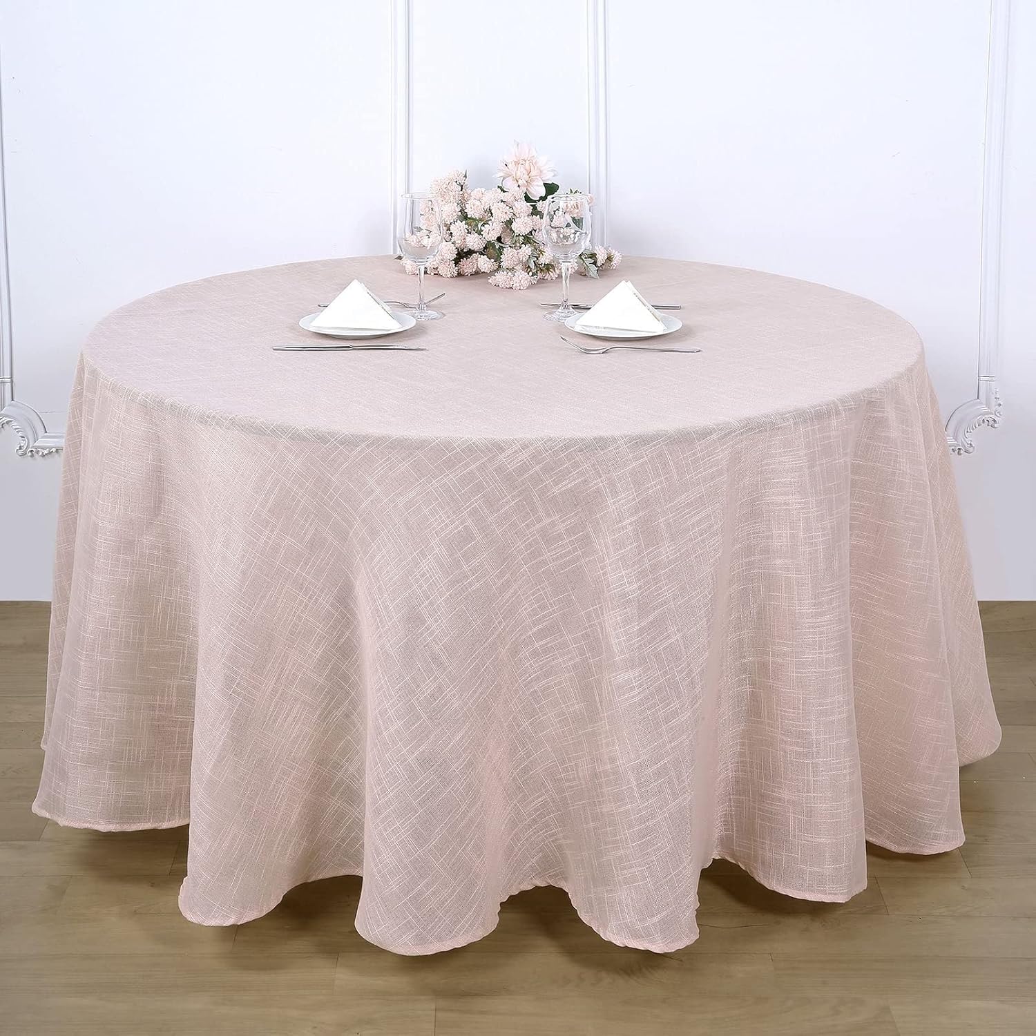 Efavormart 120" Linen Round Tablecloth, Slubby Textured