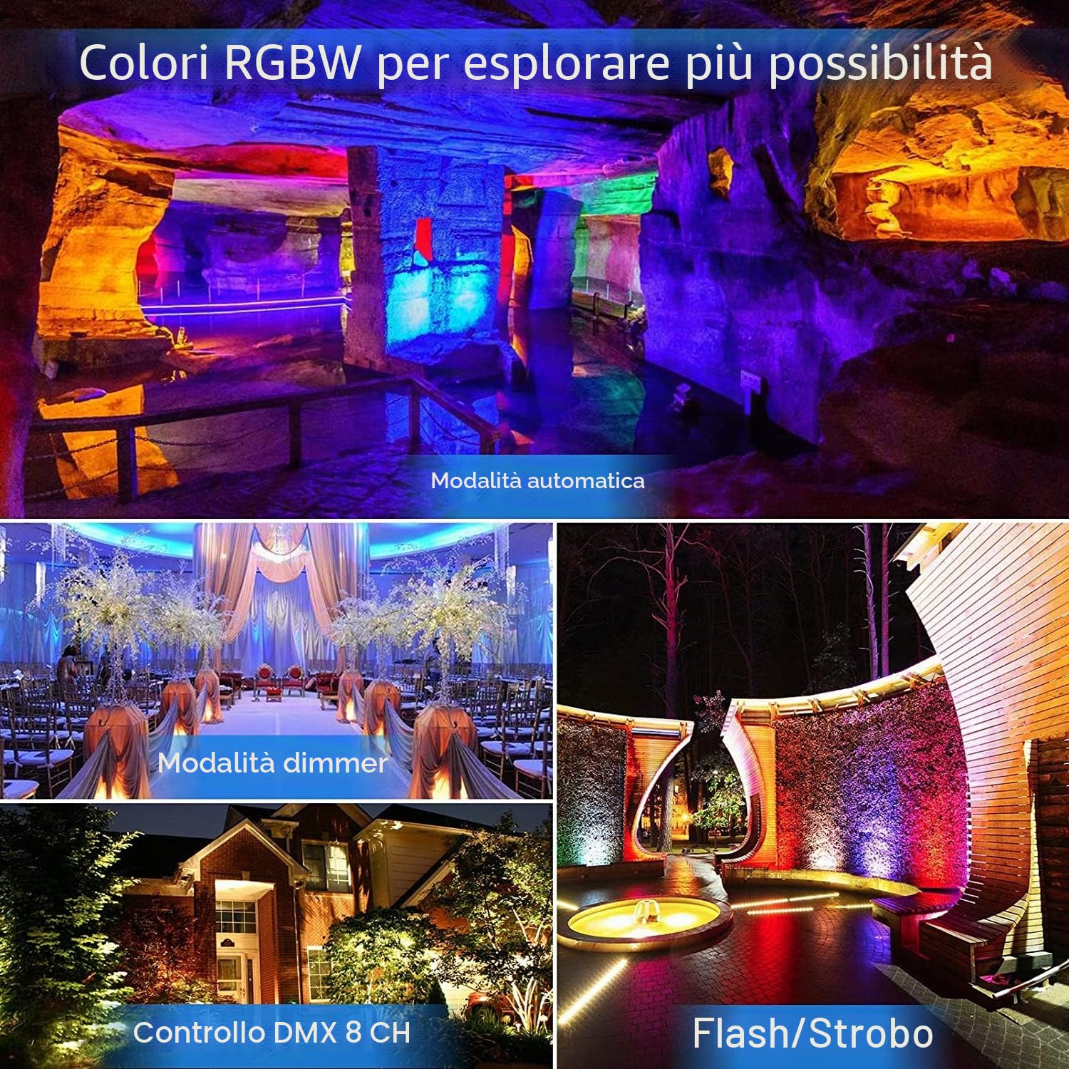 U`King Par LED RGBW IP65 Impermeabili, 180W Luci da Palco Esterni Discoteca Effetti con Impermeabile Cavo, Faretti Luci di Scena per Discoteca Matrimoni all'Aperto Natale Feste
