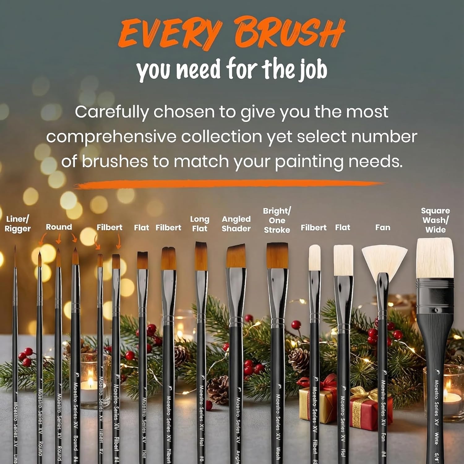 Professional Paint Brushes Set. Artist Paint Brush for Oil, Acrylic Painting on Canvas, Watercolor, Gouache. 15pc Travel Bag Brush Holder