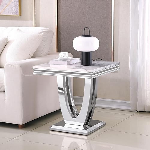 Miniatura 55 de SSLine Mesa de Centro Rectangular de Mármol Sintético para Sala de Estar, Mesa Central Moderna de Mármol Blanco de Lujo con Base de Diamante Mesa de