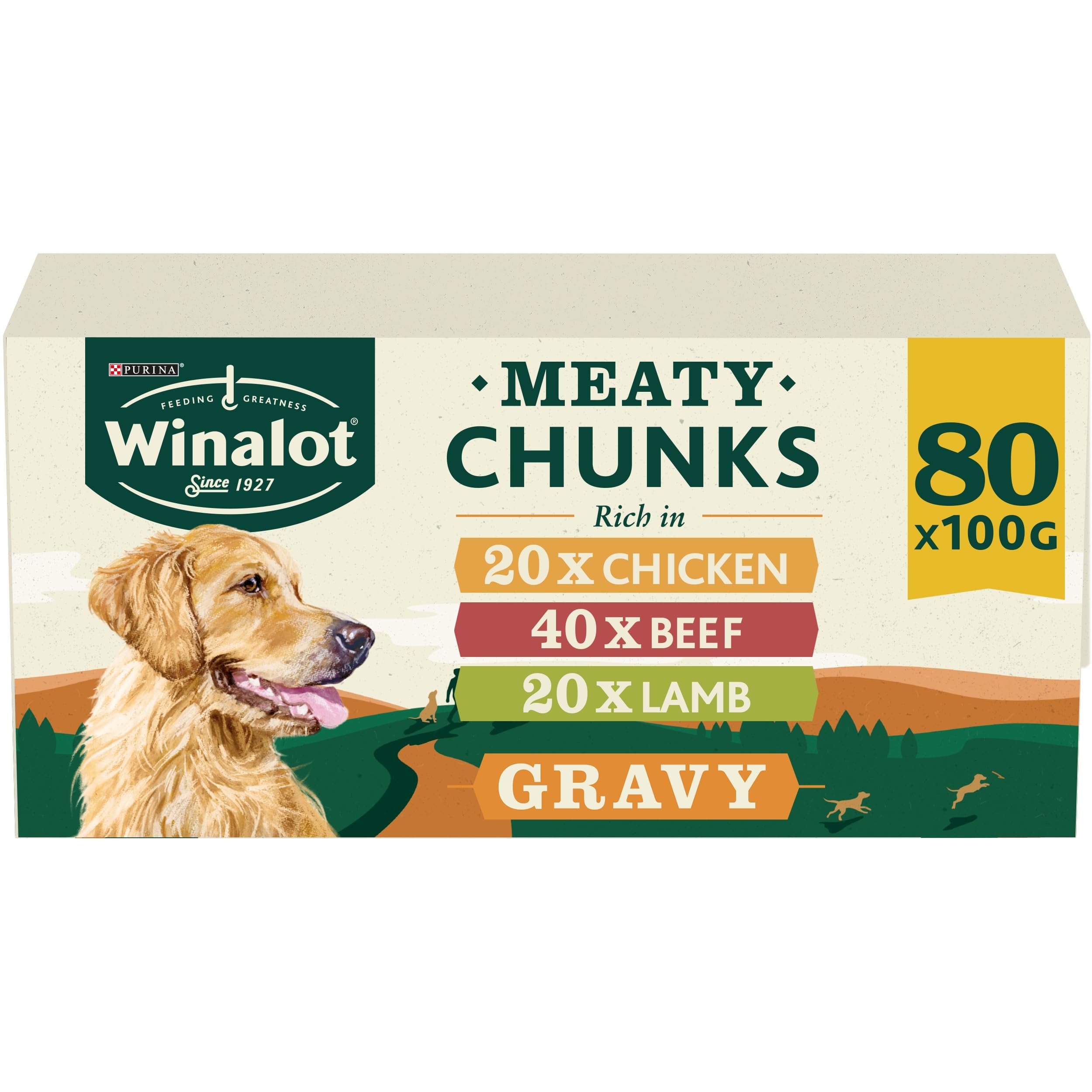 WINALOT Meaty Chunks Mixed in Gravy Wet Dog Food Pouches 80x100g