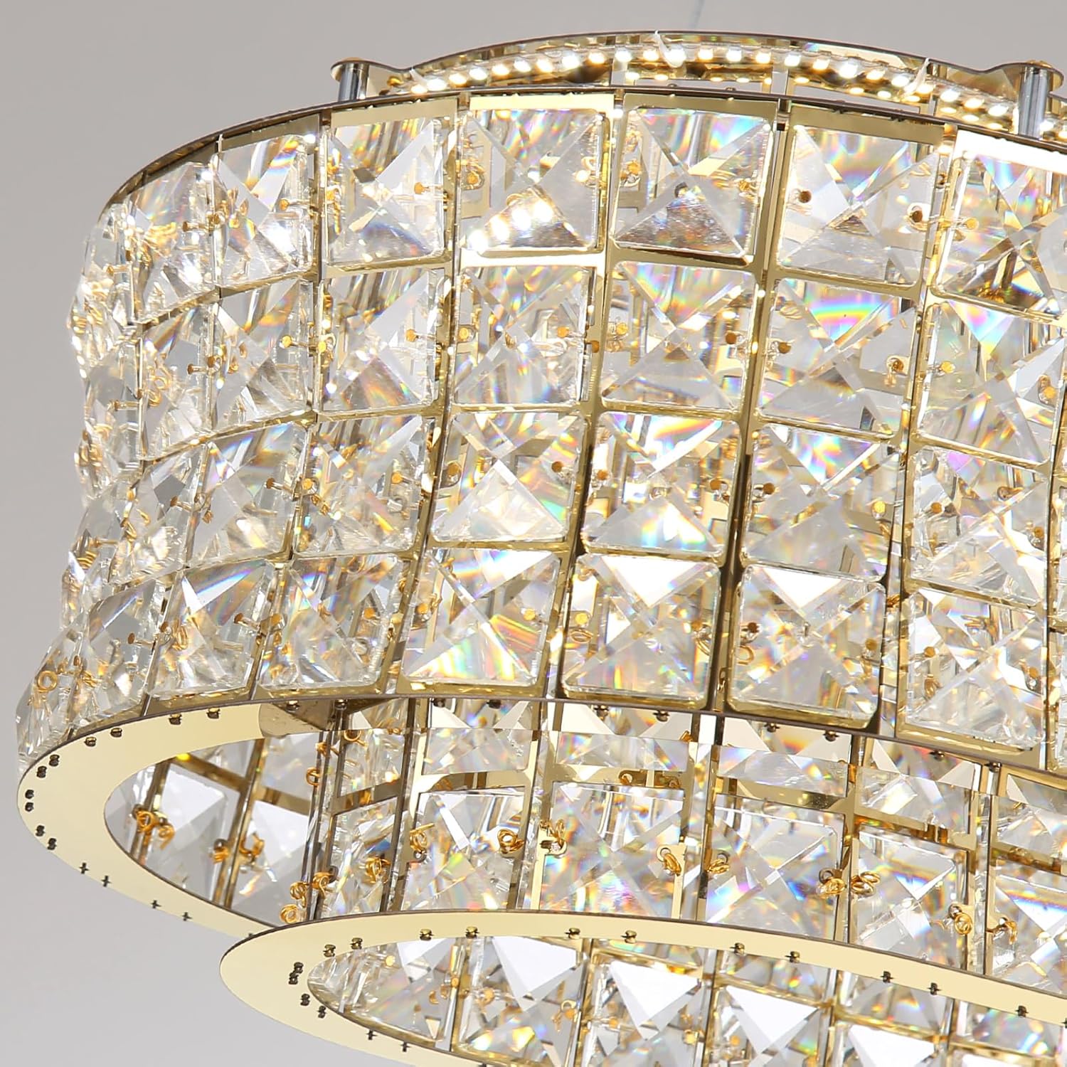 L40 x W12 Modern Chandeliers for Dining Room LED Dimmable Pendant Lighting Ceiling Chandelier Crystal Rectangle Light Fixtures Gold