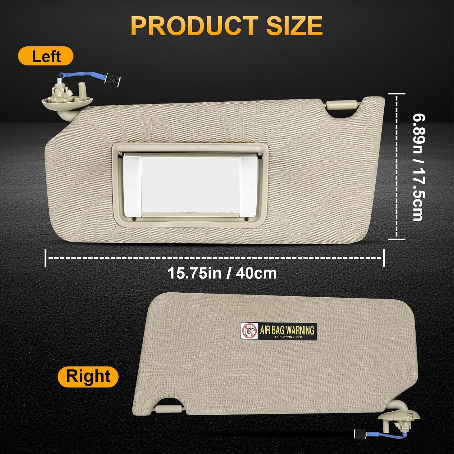 Sunvisor Driver&Passenger Side for 2008-2017 Honda Accord Accessories, Left&Right Side Sun Visor with Light Mirror, Beige, Replacement#83280-TA0-A91ZB 83230-TA0-A91ZB