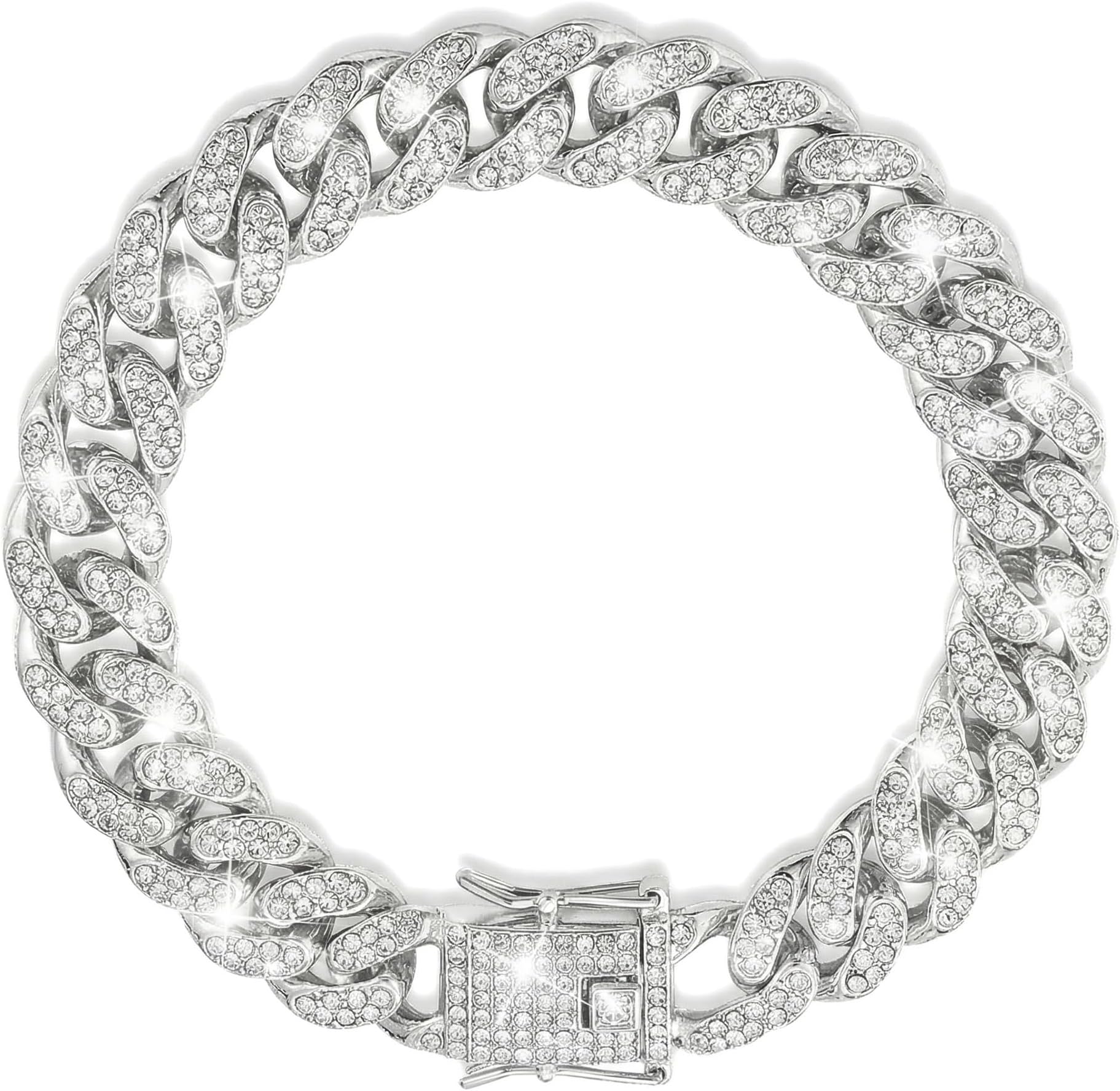 Dog Chain Diamond Collar Walking Metal Chain Collar with Design Secure Buckle, Pet Collar Jewelry Accessories for Small Medium Large Dogs Cats (Silver, 10 Inch)