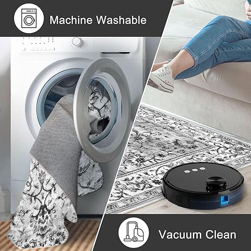 Miniatura 7 de KILOCOCO Alfombra de pasillo de 2 x 6 pies, alfombra floral vintage, lavable, alfombra antideslizante para pasillos, baño, pasillo, lavandería,