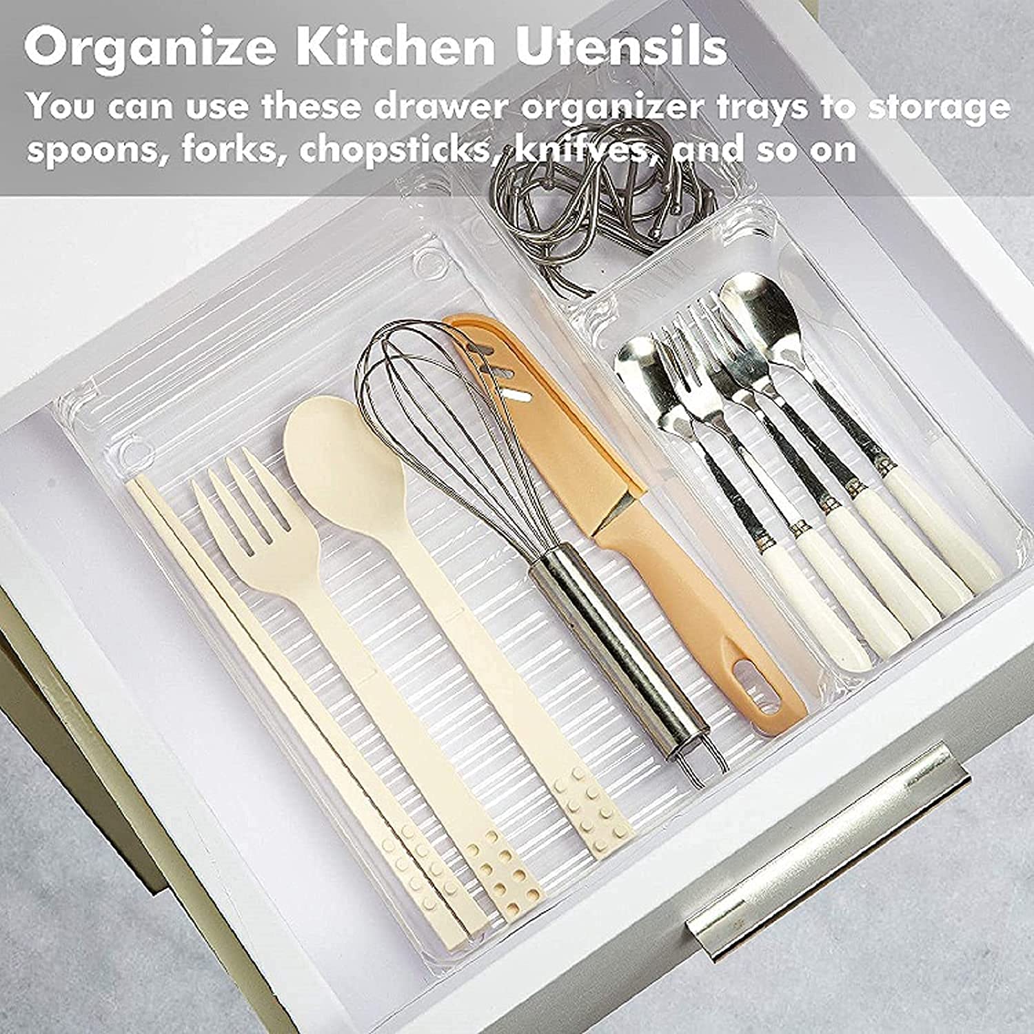 Criusia 16 Contenitori Organizer Trasparenti Per Cassetti, 5 Misure, In Plastica PET, Per Cucina, Bagno, Ufficio