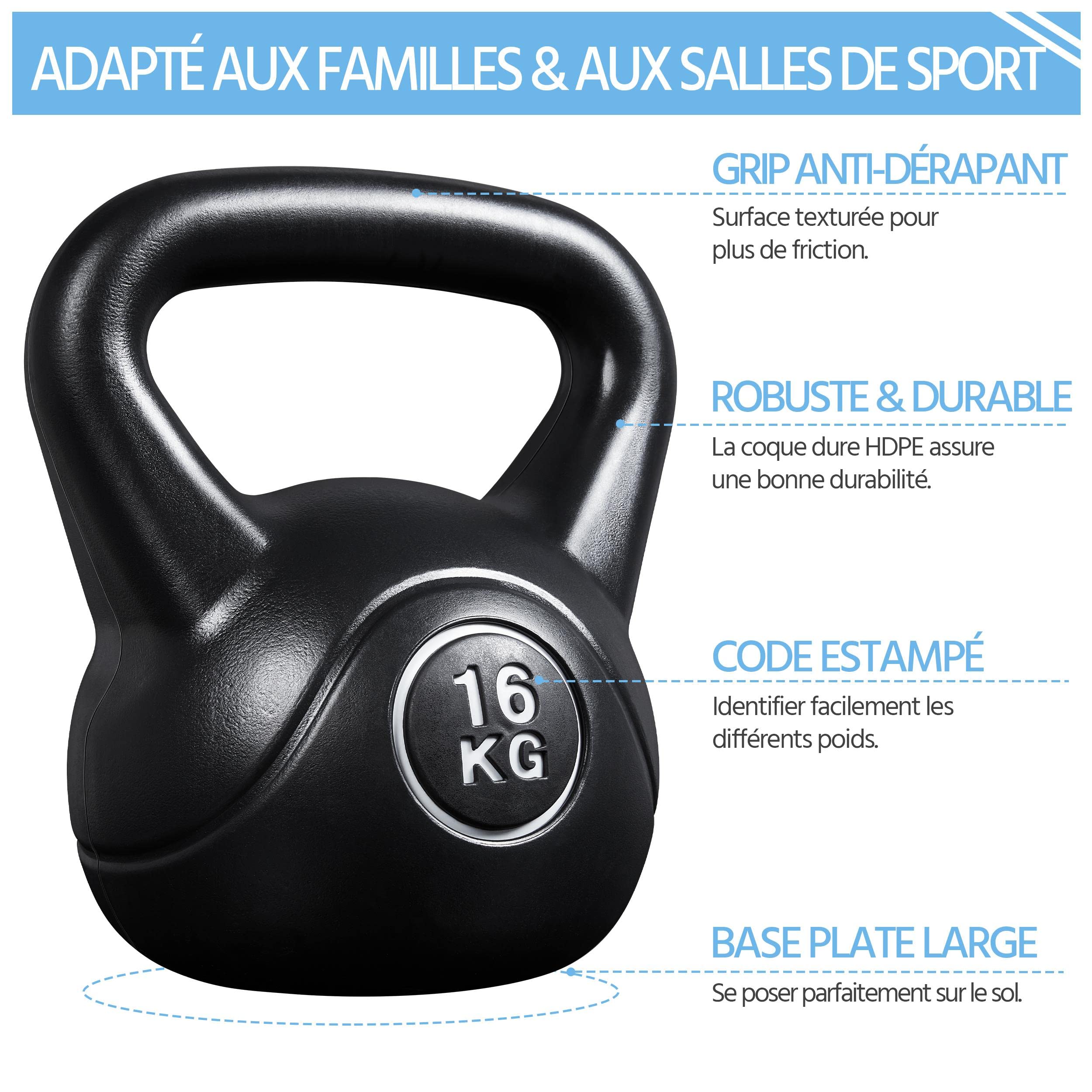 Yaheetech Ensemble de Kettlebells 8kg & 12kg & 16kg 3 Kettlebells Revêtus de HDPE pour la Salle de Sport à Domicile Musculation l'haltérophilie Noir