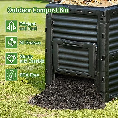 Miniatura 2 de Cubo de abono de jardín  80 galones (300 litros)  Caja de compost al aire libre con material de polipropileno, fácil montaje, ligero, crea suelo