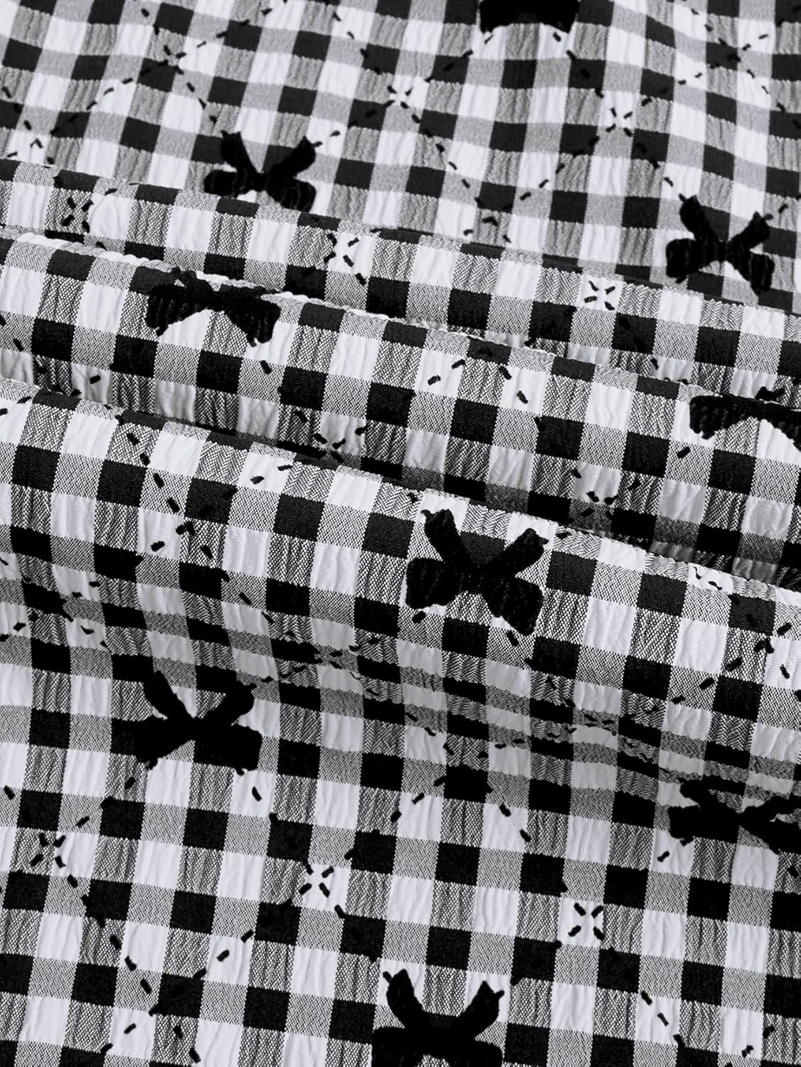 SHENHE Women's Gingham Wide Leg Pants High Waisted Elastic Bow Print Baggy Pants Trousers - Image 6