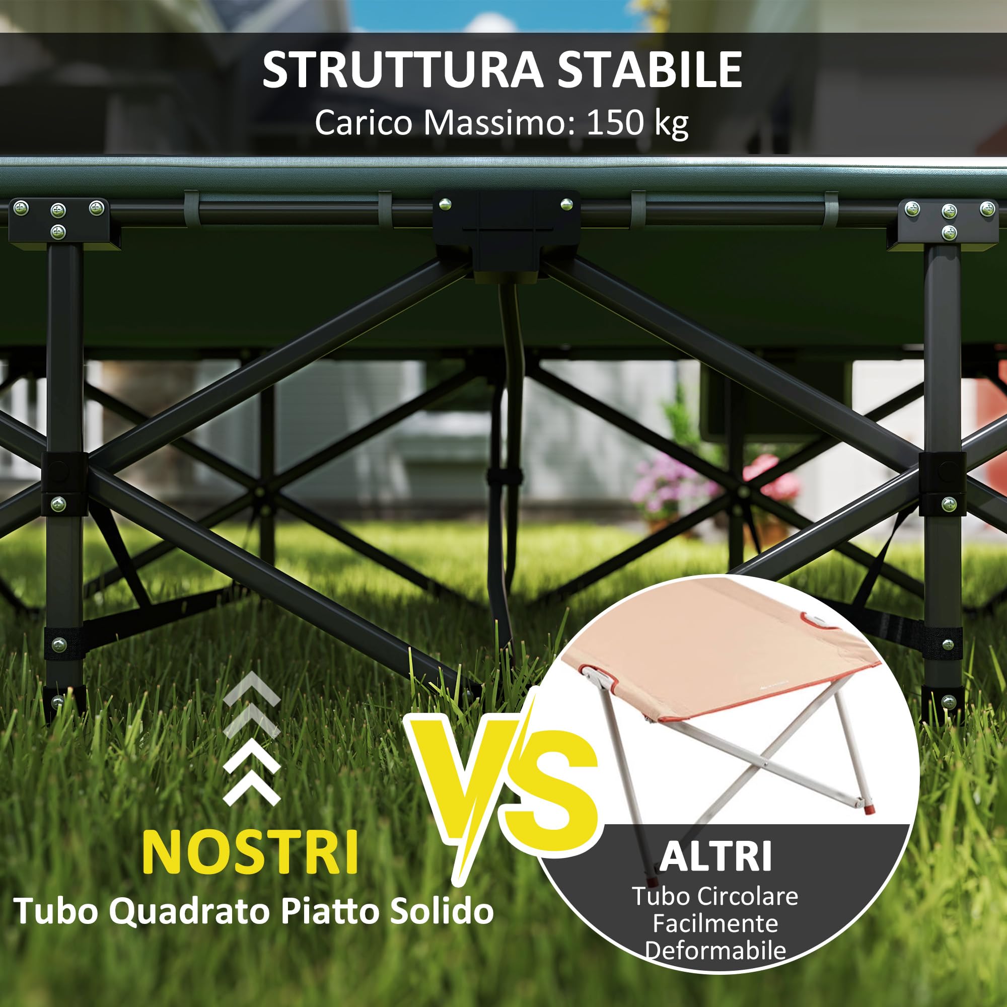 Outsunny Lettino da Campeggio Pieghevole con Cuscino Integrato e Tasca Laterale, Brandina da Campeggio in Metallo e Poliestere, Resistente a 150 kg, 187x67x37 cm, Grigio