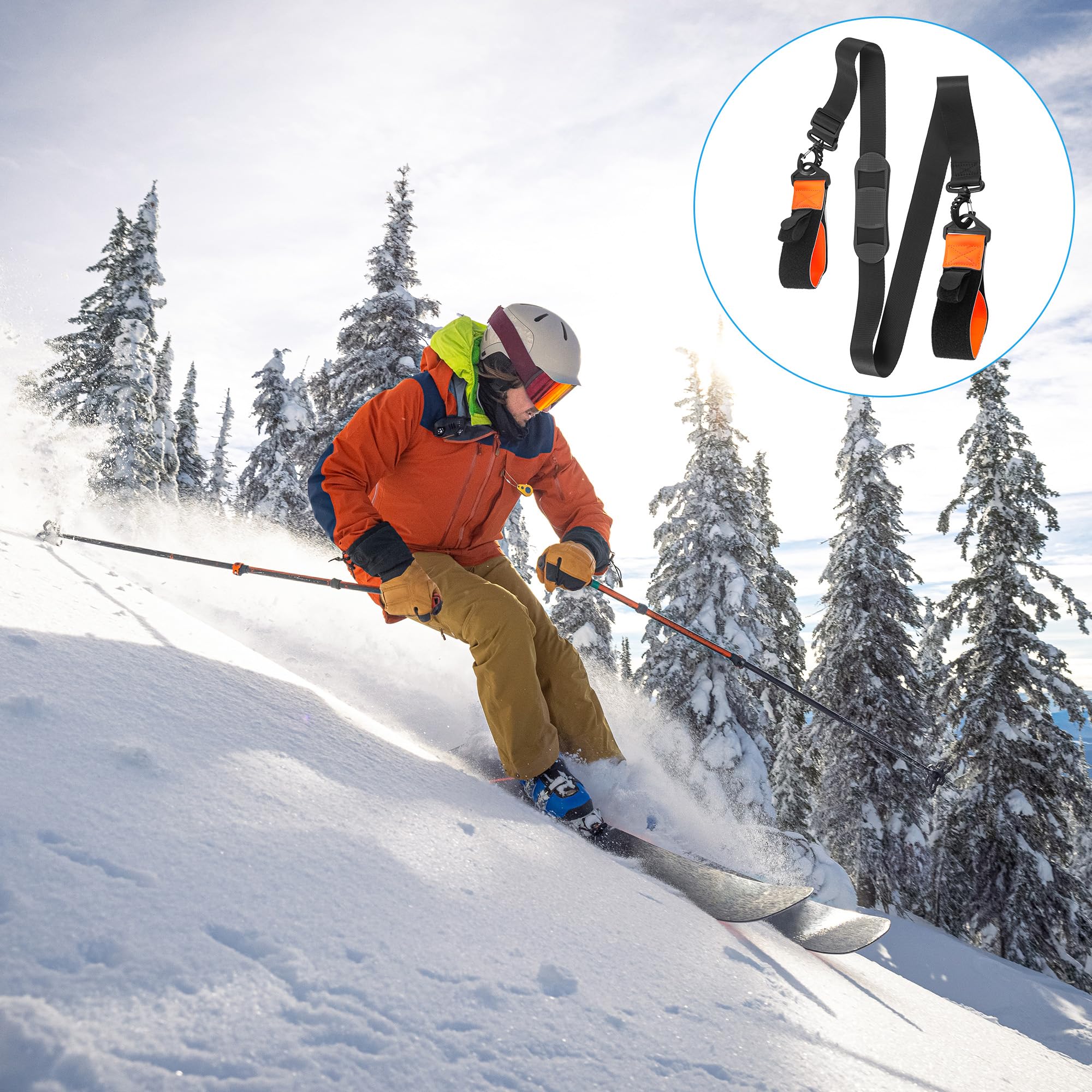 Sangle de Transport pour Skis Réglable 79-130cm, Porte Ski Dorsal avec Bretelle Confort