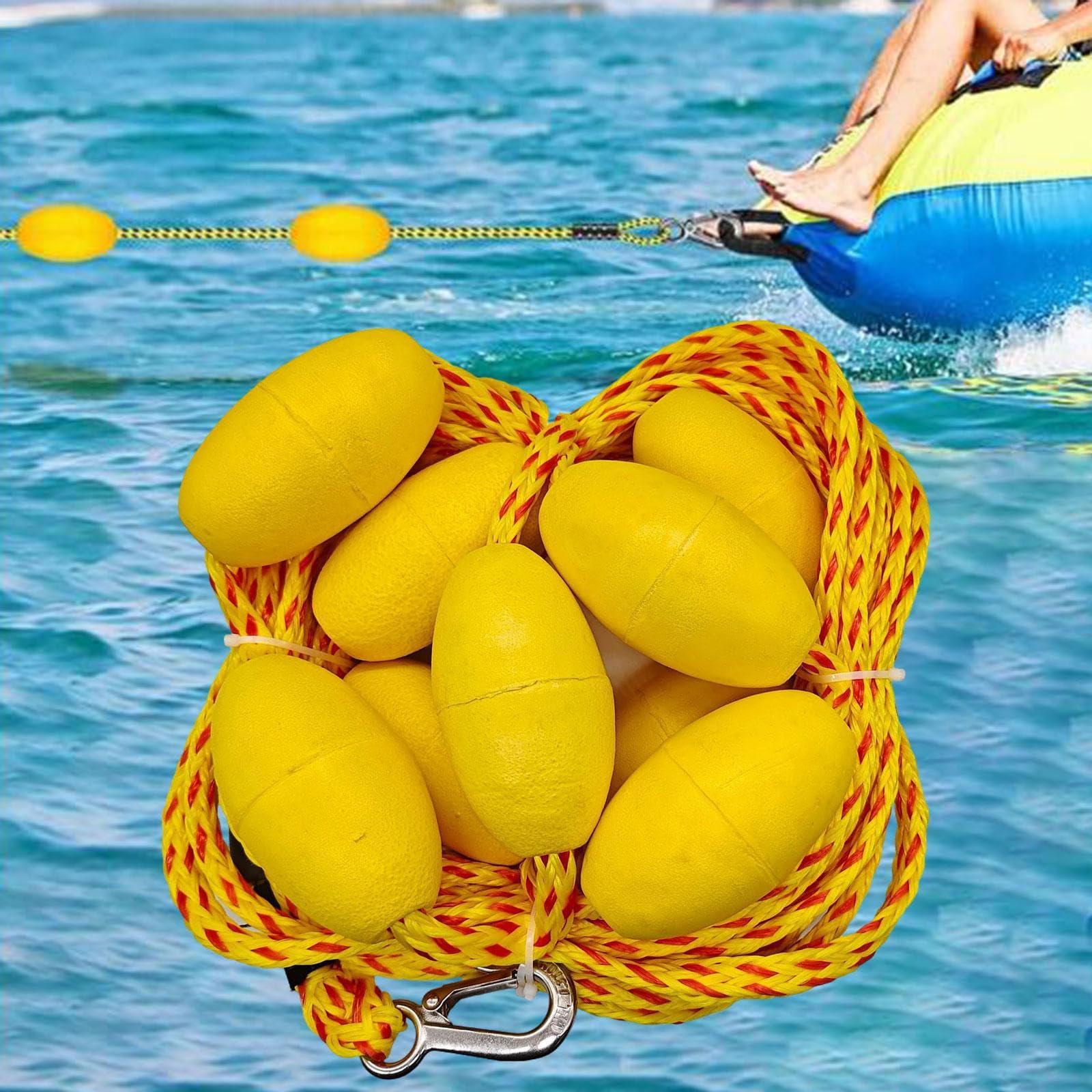 Corda Da Traino per Rimorchio Barca Fune per Sport Acquatici Corda Da Tubo Galleggiante con Ganci E Galleggianti Realizzata in Polipropilene Intreccia