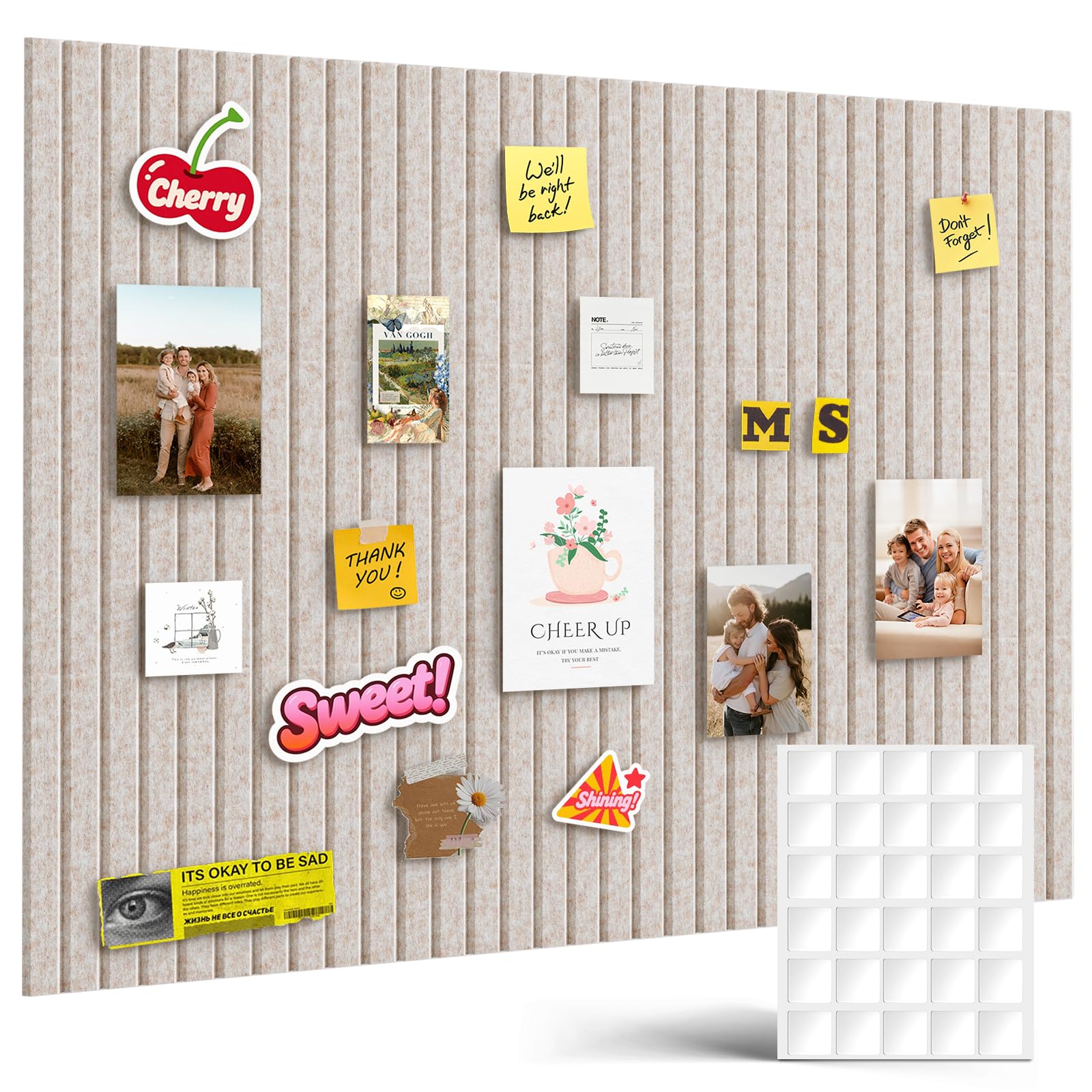 Tablón de Fieltro Autoadhesivo 120x90cm 12 Piezas Tablero de Fieltro con 60 Almohadillas Adhesivas Dobles Decorativo Memo Board para Oficina Cocina Habitación