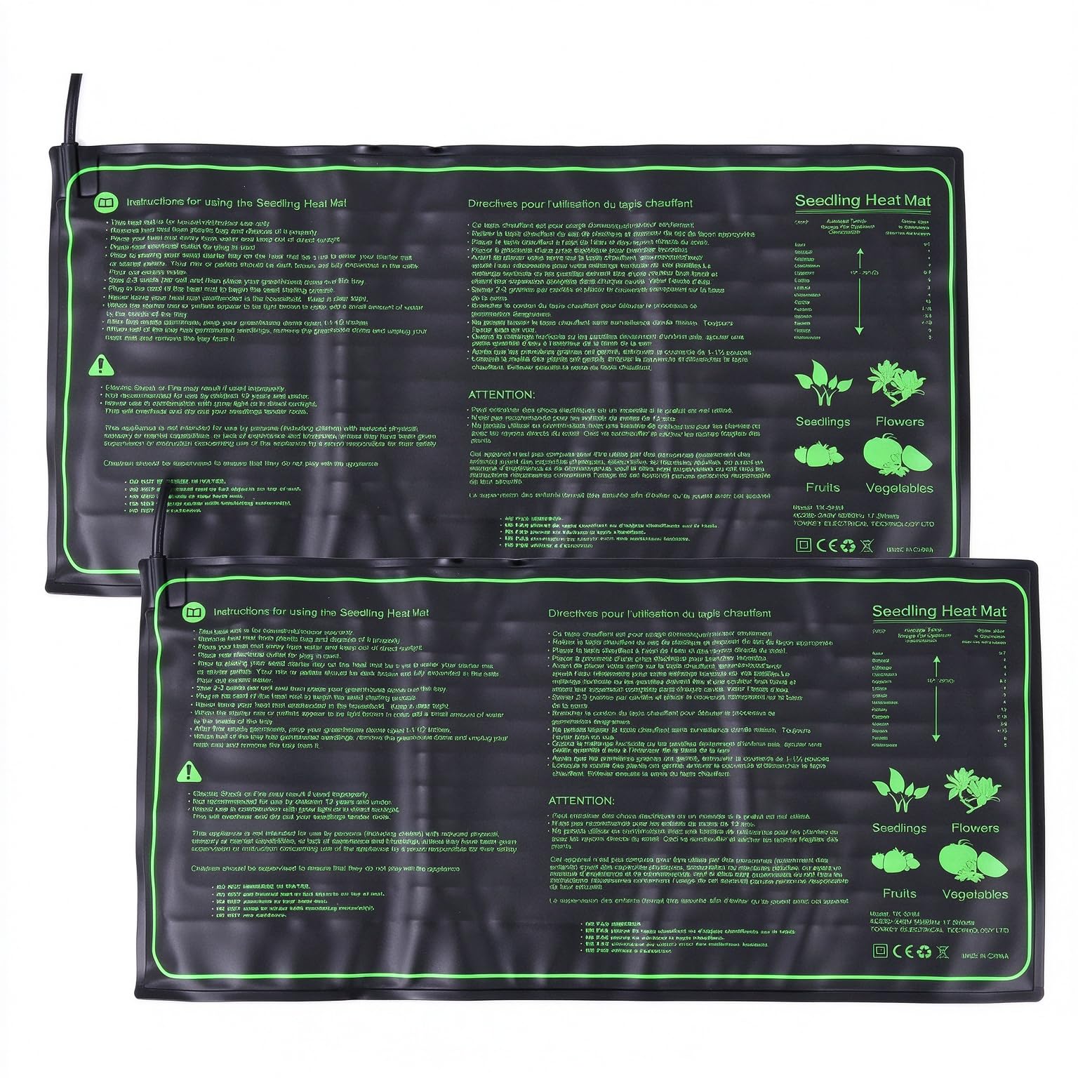 2x Waterproof Seedling Heat Mat 10x20in, 45W Heating Pad for Germination