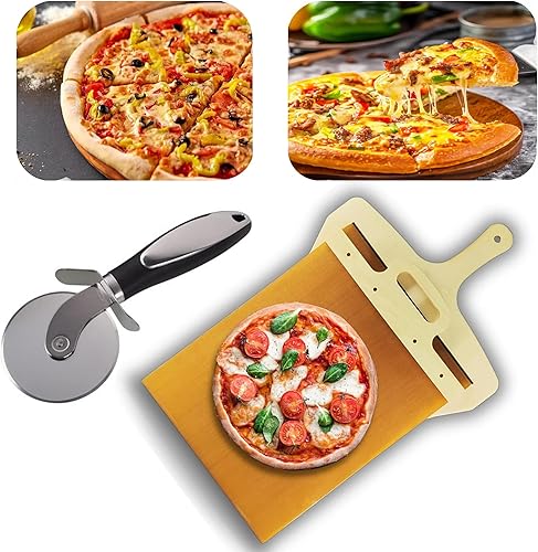 Pala Pizza Peel - Pala Pizza Scorrevole, la cáscara de pizza que transfiere la pizza perfecta, paleta de pizza con asa, espátula antiadherente para