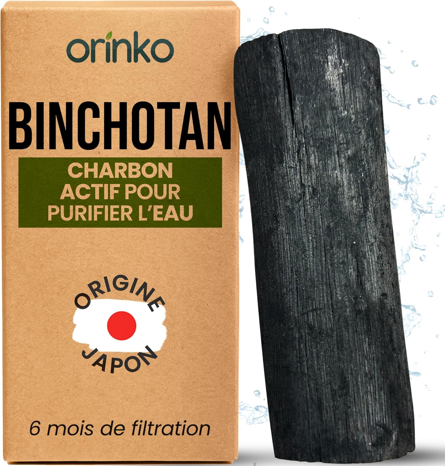 orinko Binchotan Japanese Organic Activated Carbon Water 1x – Natural Purification Jug & Bottle – Authentic Ubame Oak (Kishu, Wakayama) – Authentic Binchotan Japan Activated Carbon