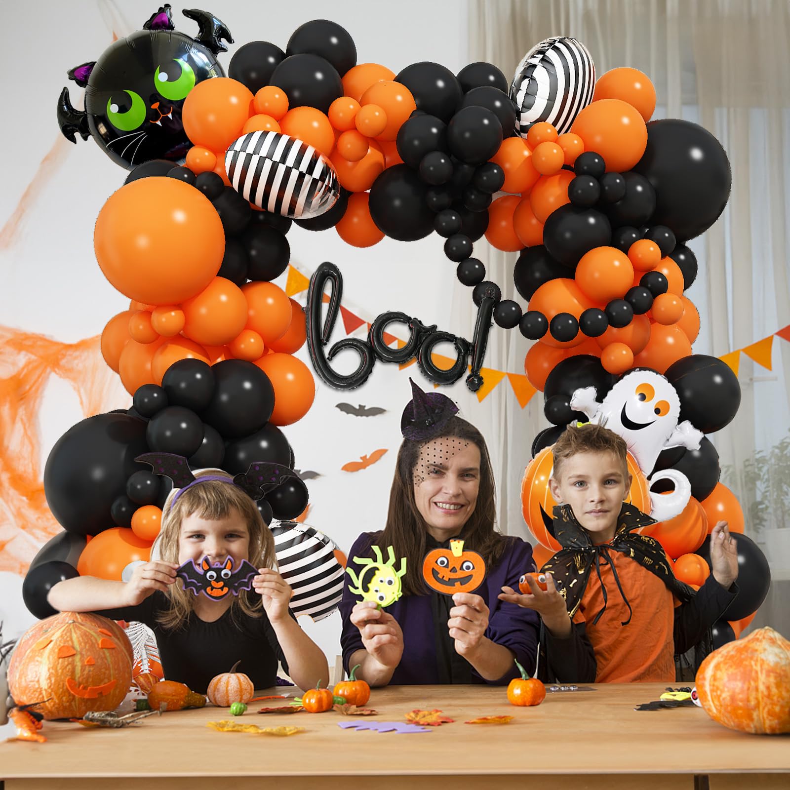 Halloween Party Deko Luftballon Girlande mit boo, Orange Schwarz Ballons Girlande mit Kürbis Geister Fledermaus für Halloween Geburtstag Süßes oder Saures Party Innen und Außen Dekoration