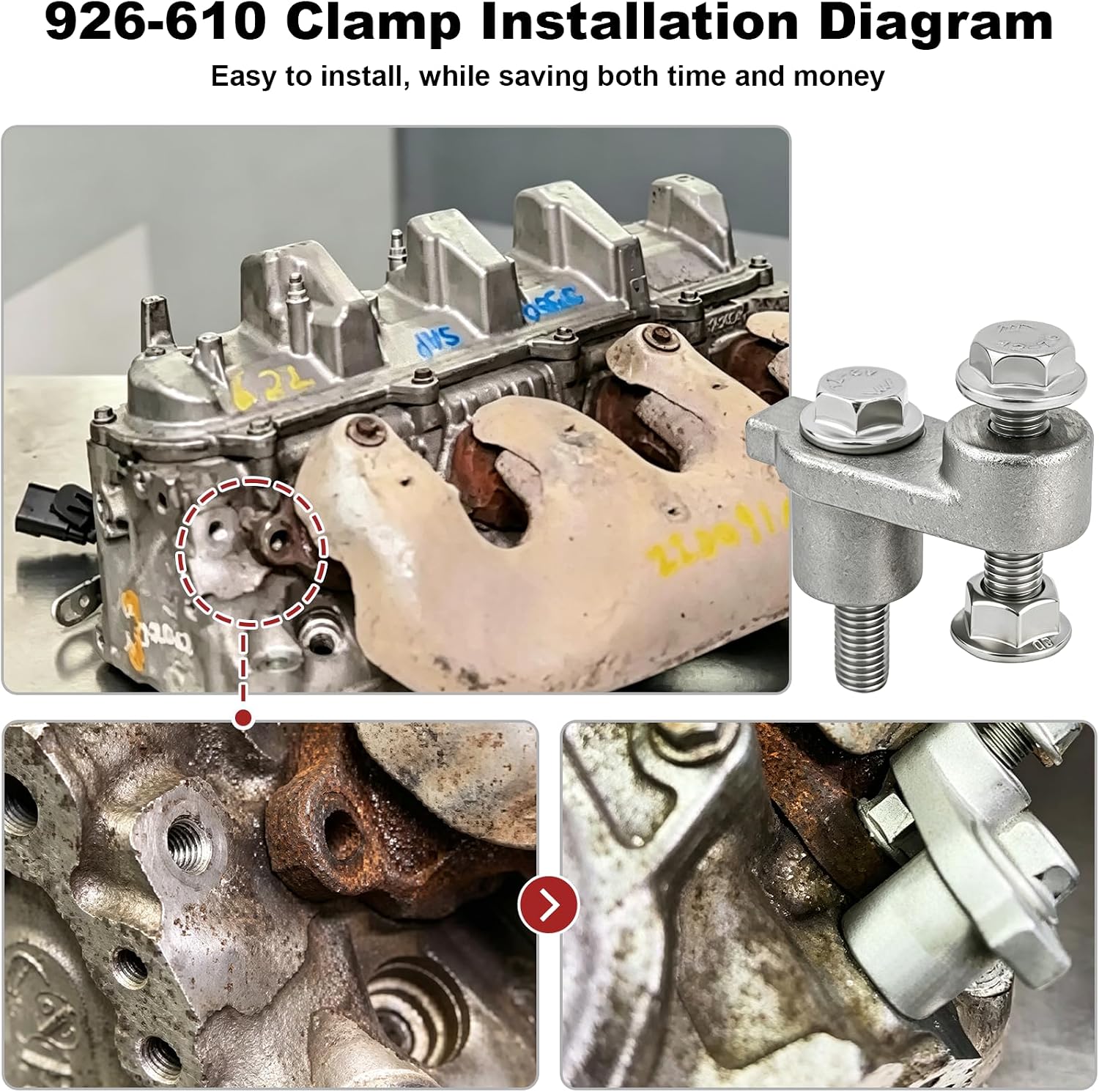 926-610 Exhaust Manifold Repair Clamp Compatible with 2014-2021 gmc sierra 1500/Yukon/Yukon XL, chevrolet camaro/cheyenne/corvette Manifold,Replacement 926-610 dorman Exhaust Clamp