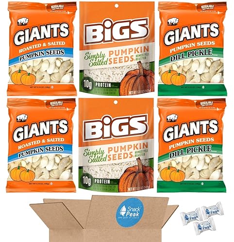 Caja de regalo de semillas de calabaza de Snack Peak  Big's Simply Salted, Giant's Dill Pickle, Giant's Roasted Salted Salted