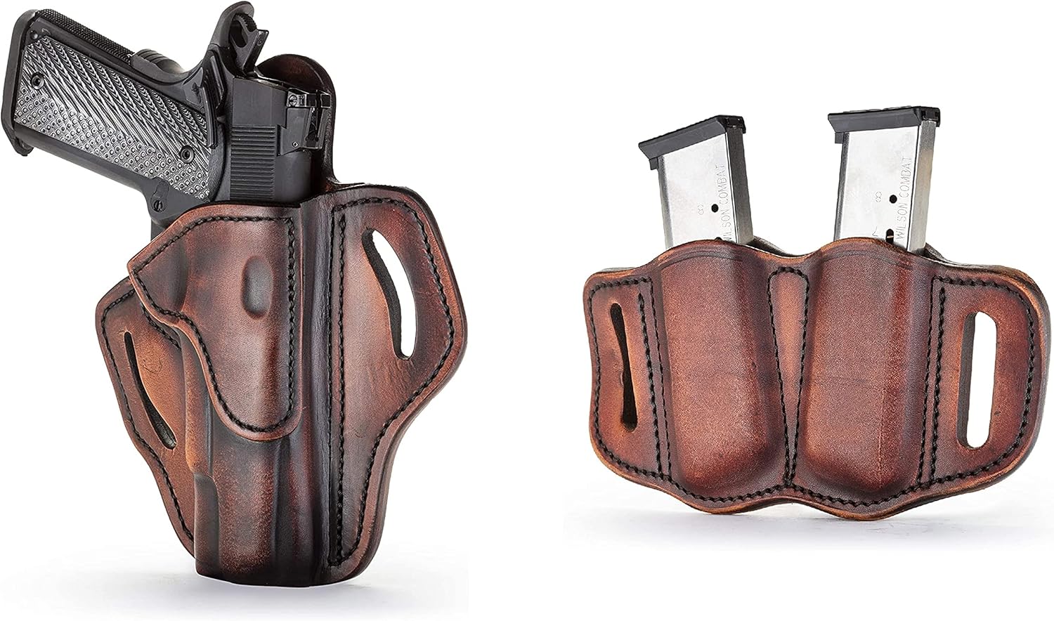 1791 Gunleather 1911 Holster and Mag Pouch Bundle - Right Handed OWB Leather Gun Holster and Mag Holster - Vintage Brown