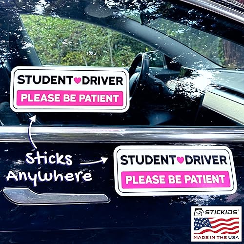 Miniatura 6 de Stickios Calcomanías de conductor para estudiantes (no magnéticas), calcomanías extraíbles para automóviles y ventanas, letreros de conductor rosa