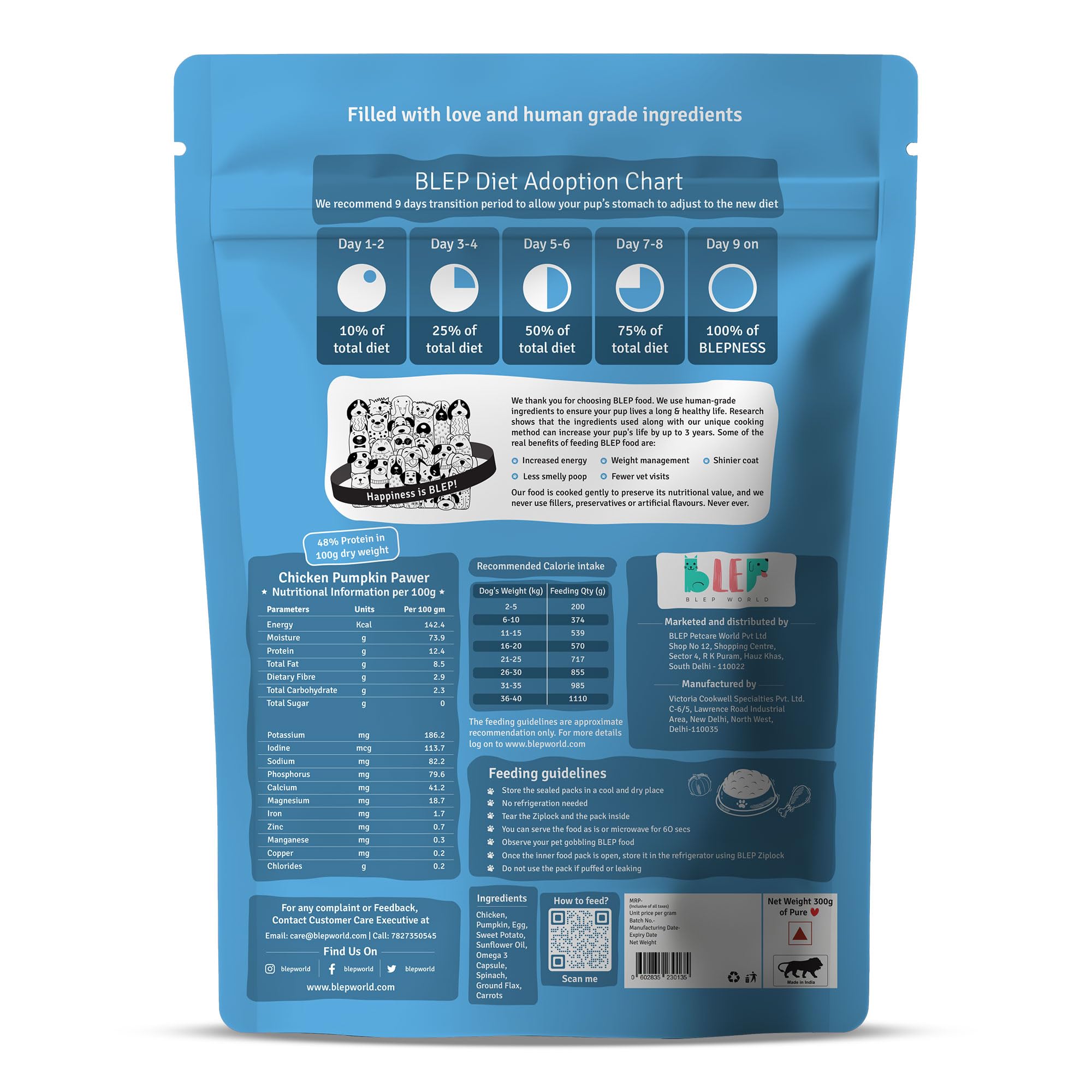 BLEP Fresh Dog Food (Wet)-A Meal Pack | Chicken - Broccoli and Pumpkin Gravy (300gm x 1 Each) | Pack of 2-600g
