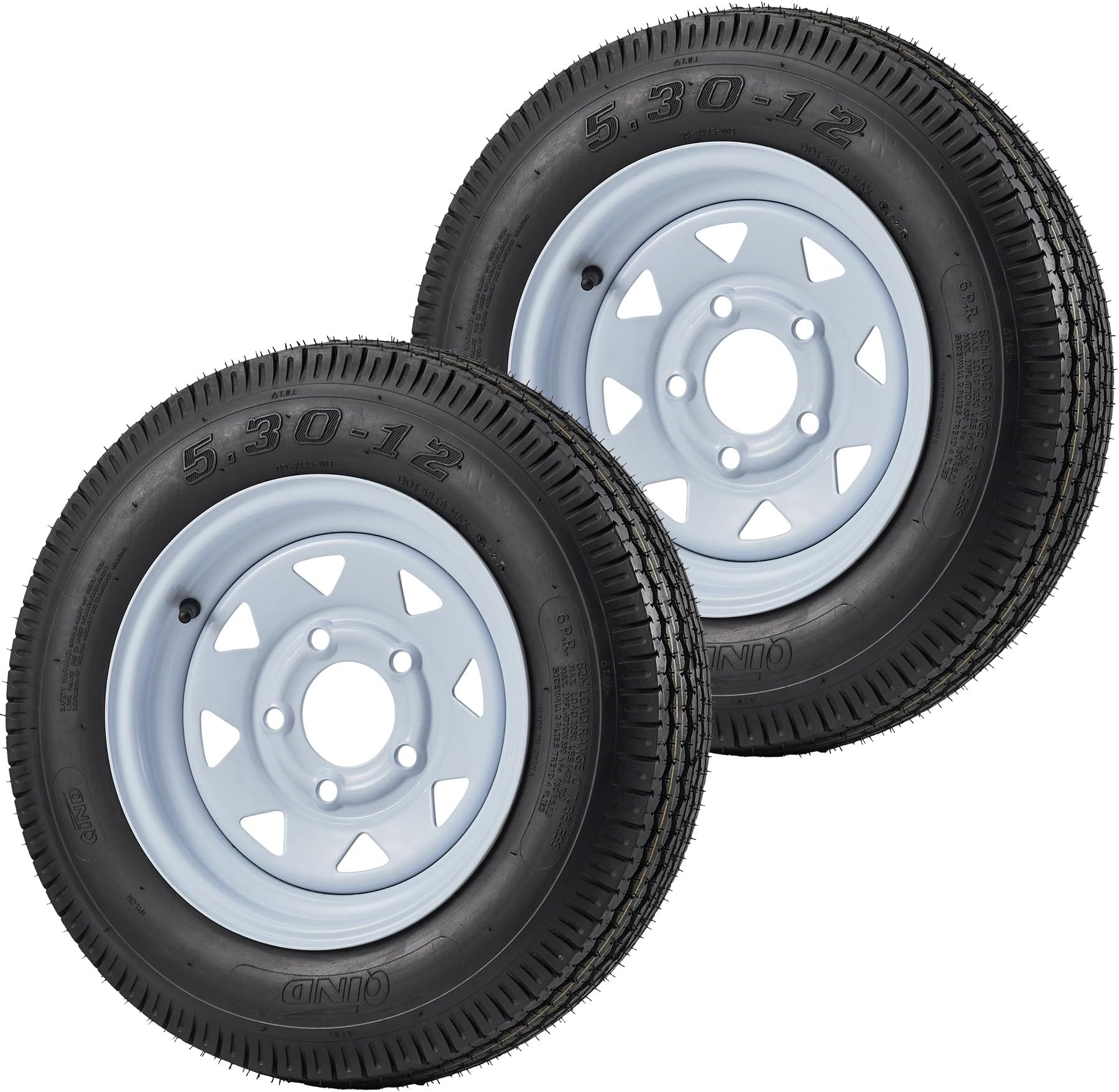 Garvee 2 Pack 5.30-12 5.30x12 530-12 Trailer Tires with 12 inch Rims, 5 Lug on 4.5 inch, Center Bore 2.95 inch, Multi-Function Utility Trailer Tire for Travel/Cargo/Boat/Horse/Farm/Lawn Mower