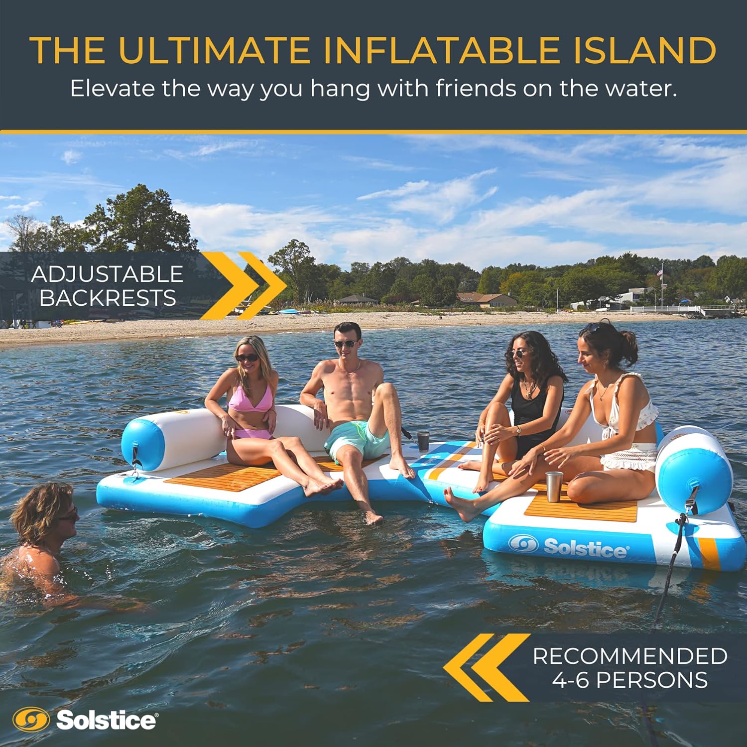 SOLSTICE Original Floating Inflatable Dock Platform 11 FT C-Dock Float for Lake Boat Pool Ocean |W/Non-Slip Pad & Removable Pillows | Water Mat Swim Raft for Adults Kids Dogs | 8 Inch Thick & Stable