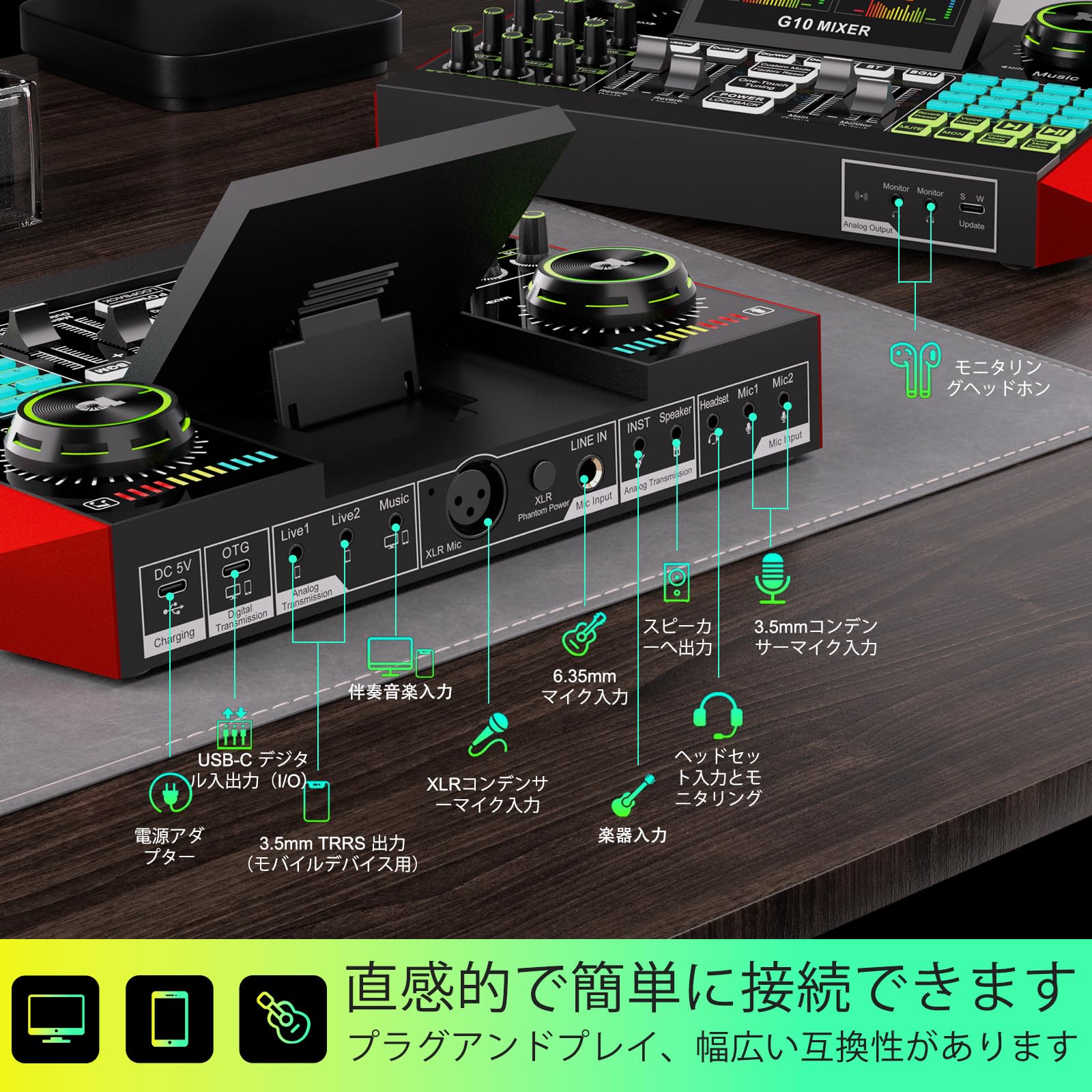 Amazon.co.jp: Yinkaer P17 ポッドキャストマイクセット G10 多機能