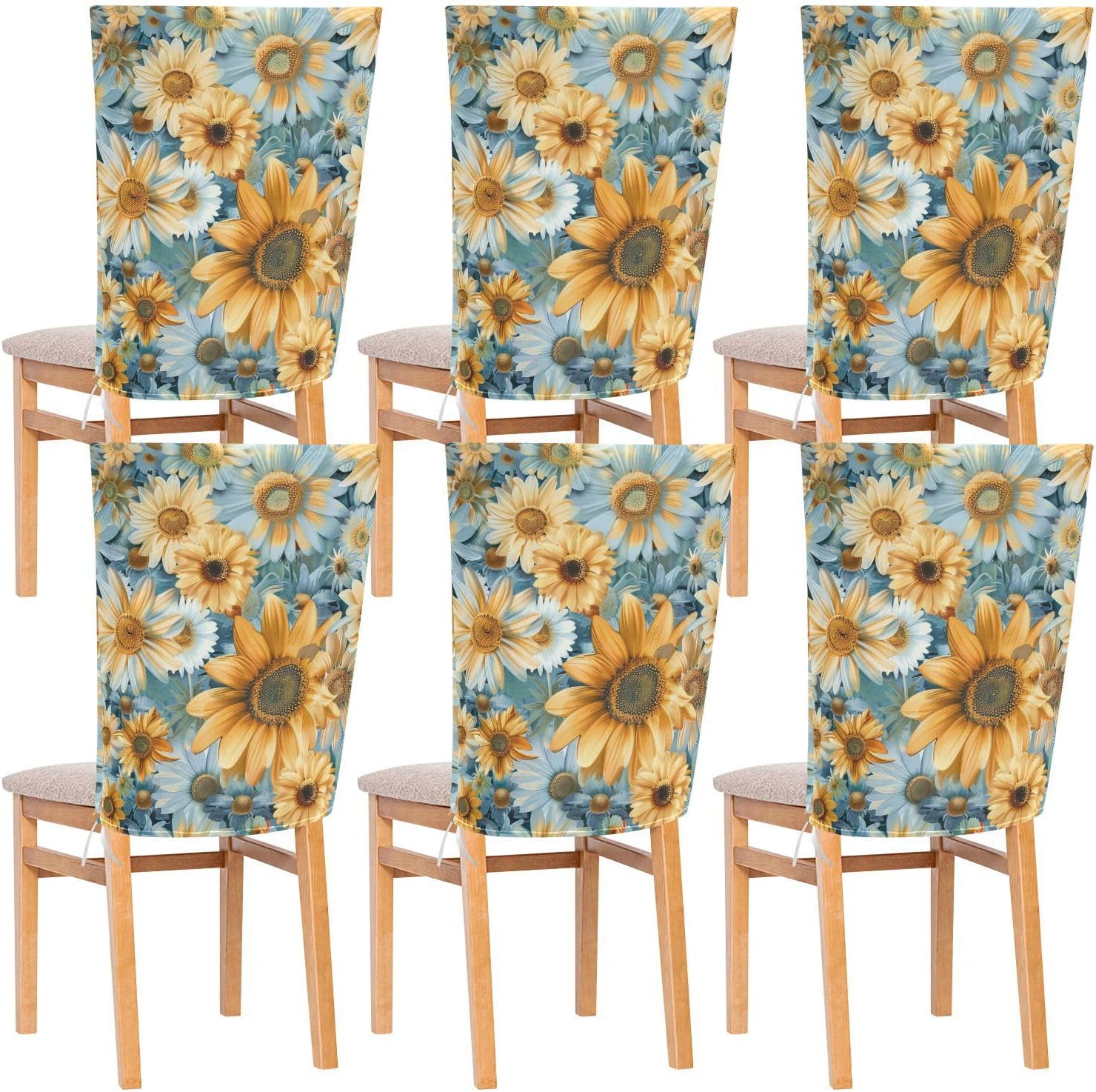 ALAZA Daisy Flowers Sunflowers Chair Back Cover Set of 6, Washable Reusable Removable Chair Slipcovers Decorative Chair Cover for Home Kitchen Wedding Party