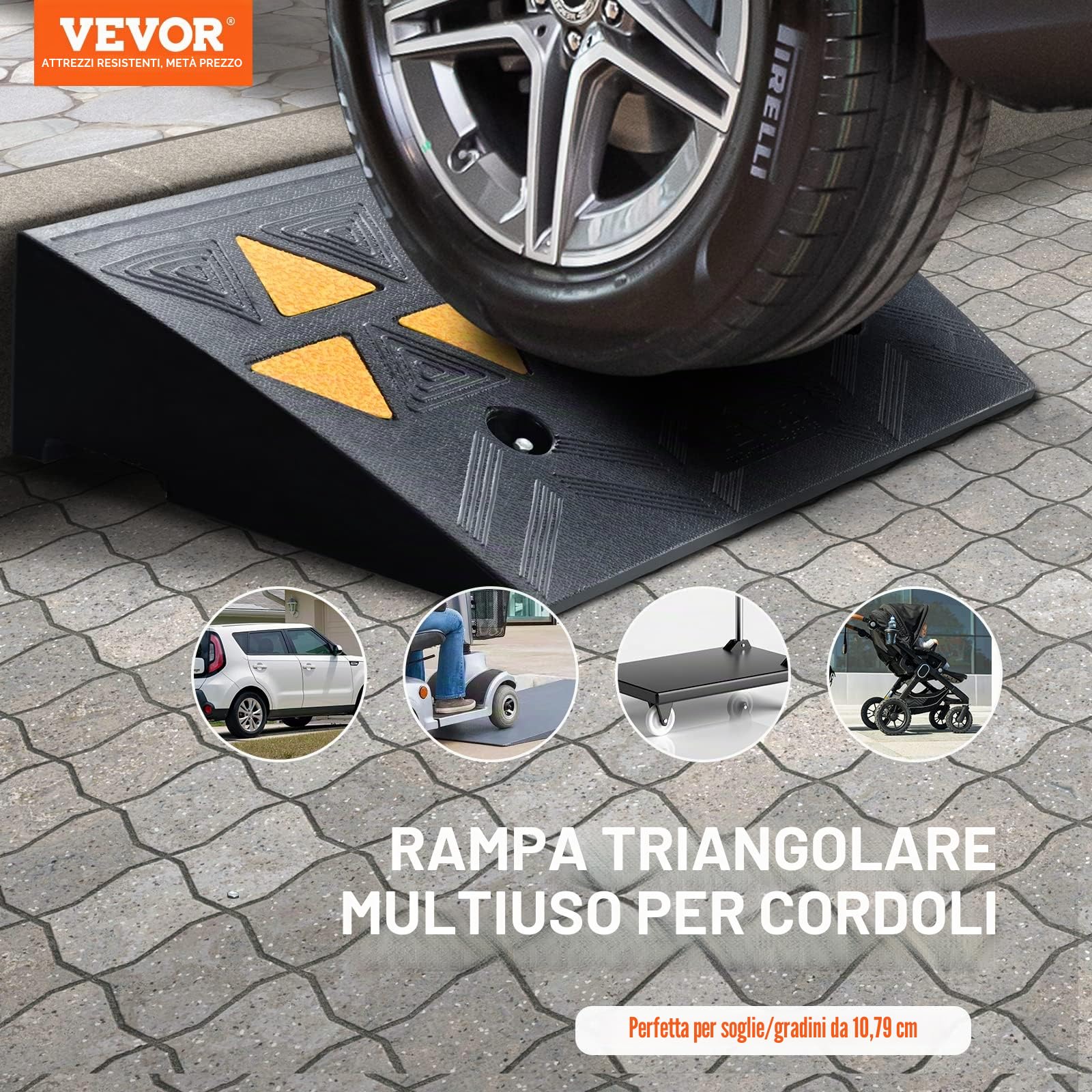 VEVOR Rampa per Soglia in Gomma Capacità Carico Max. 15 Tonnellate 2 Pezzi, Rampa per Soglia Superficie Antiscivolo Buchi per Drenaggio Altezza 12,7cm Rampa Soglia Antiscivolo per Salita Facile 2 Pz