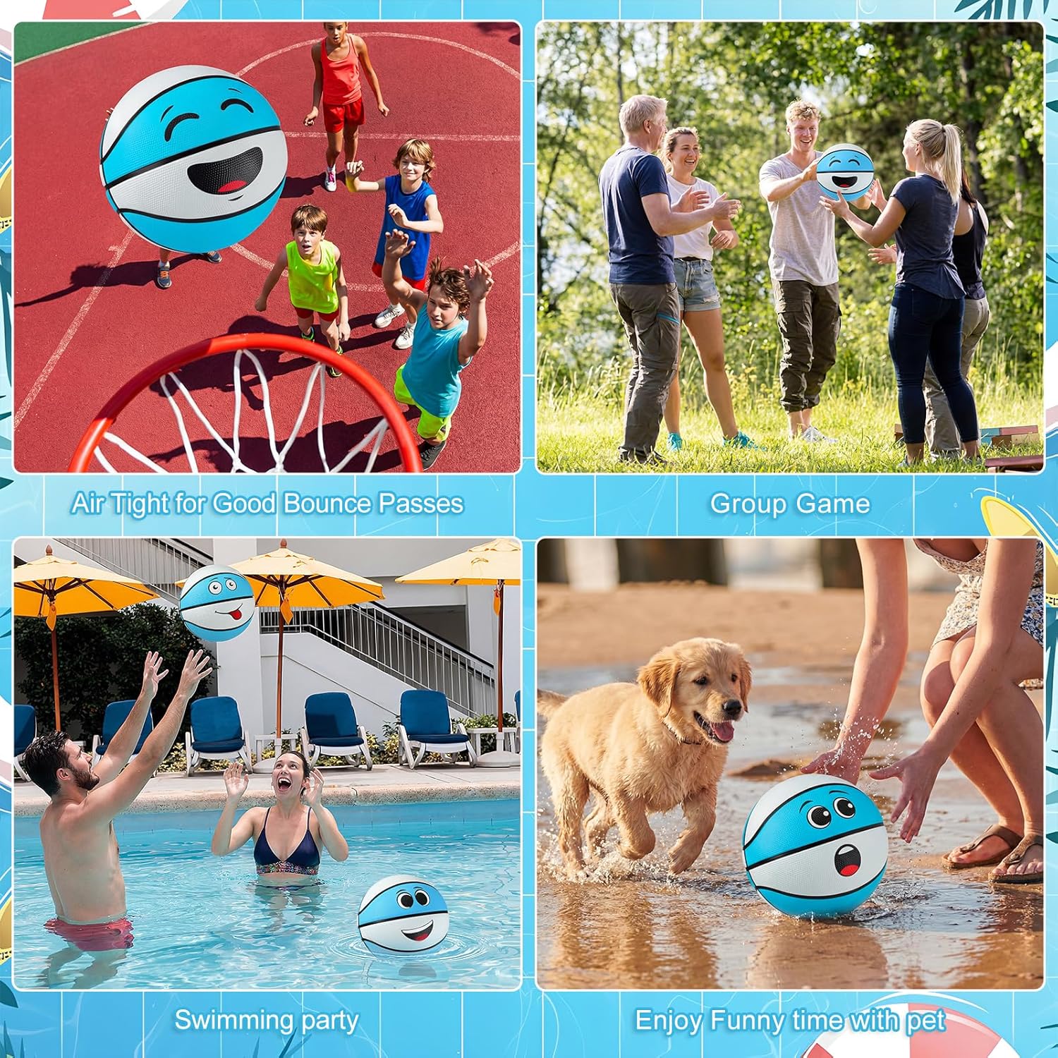 Soulchen 6 Pcs Funny Face Pool Rubber Basketball with Pump 8.8'' Official Size 6 Colorful Printed Waterproof Streetball Indoor Training Swimming Pool Mini Hoop Sport Gift Kid Adult Back to School